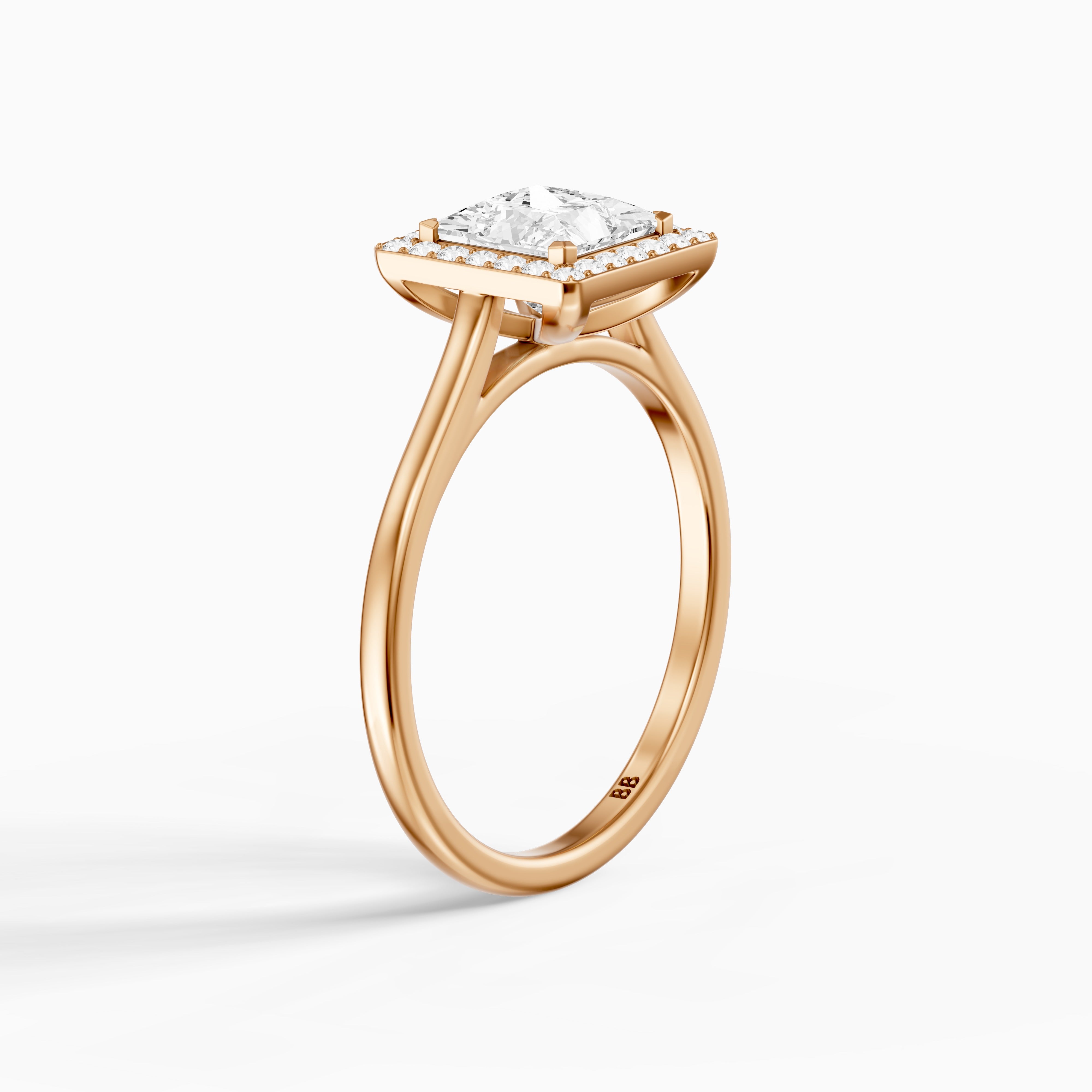 Kendre Princess Cut Halo Cathedral Style Moissanite Diamond Ring