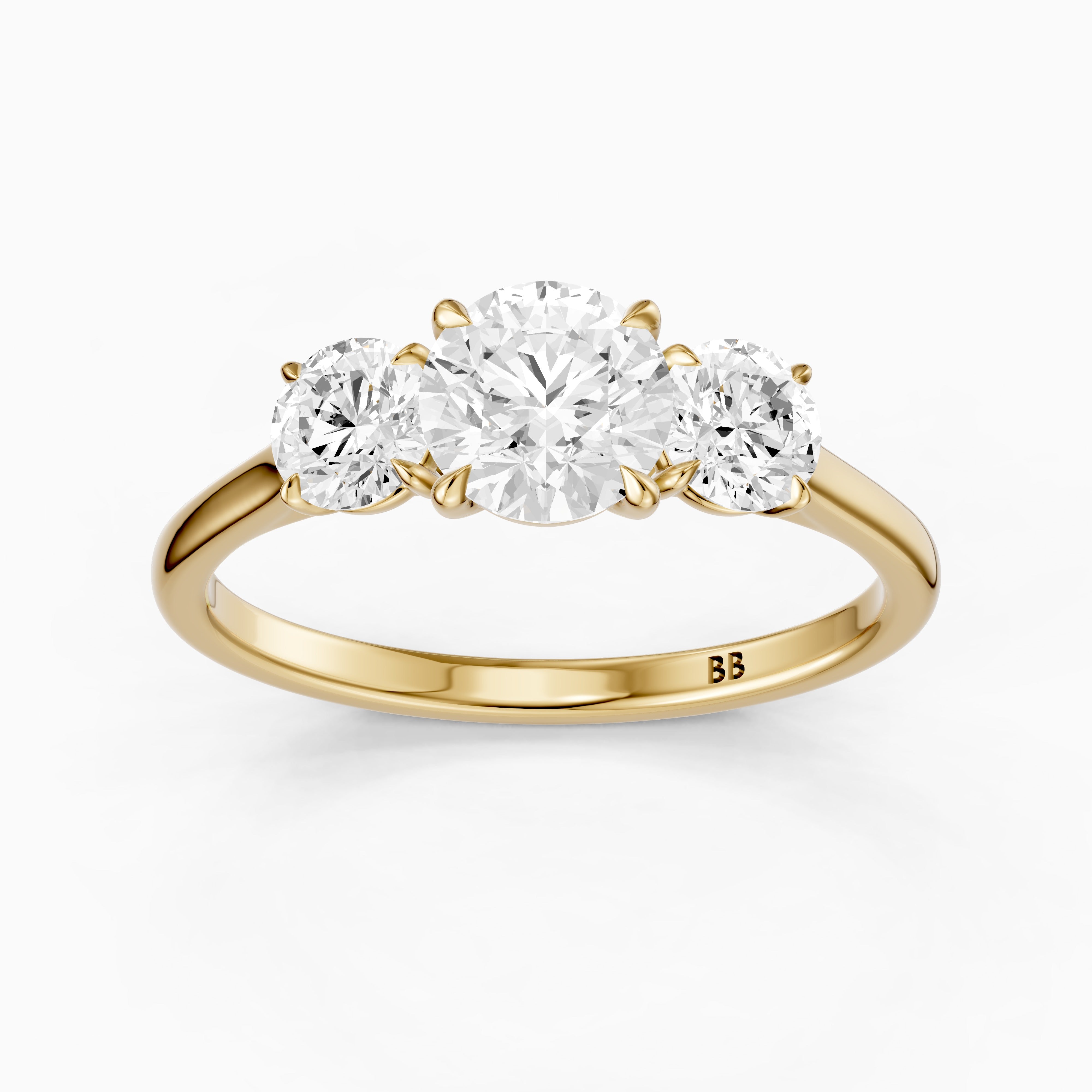 Kenlee Three Stone Round Cut Cathedral Lab Grown Diamond Ring