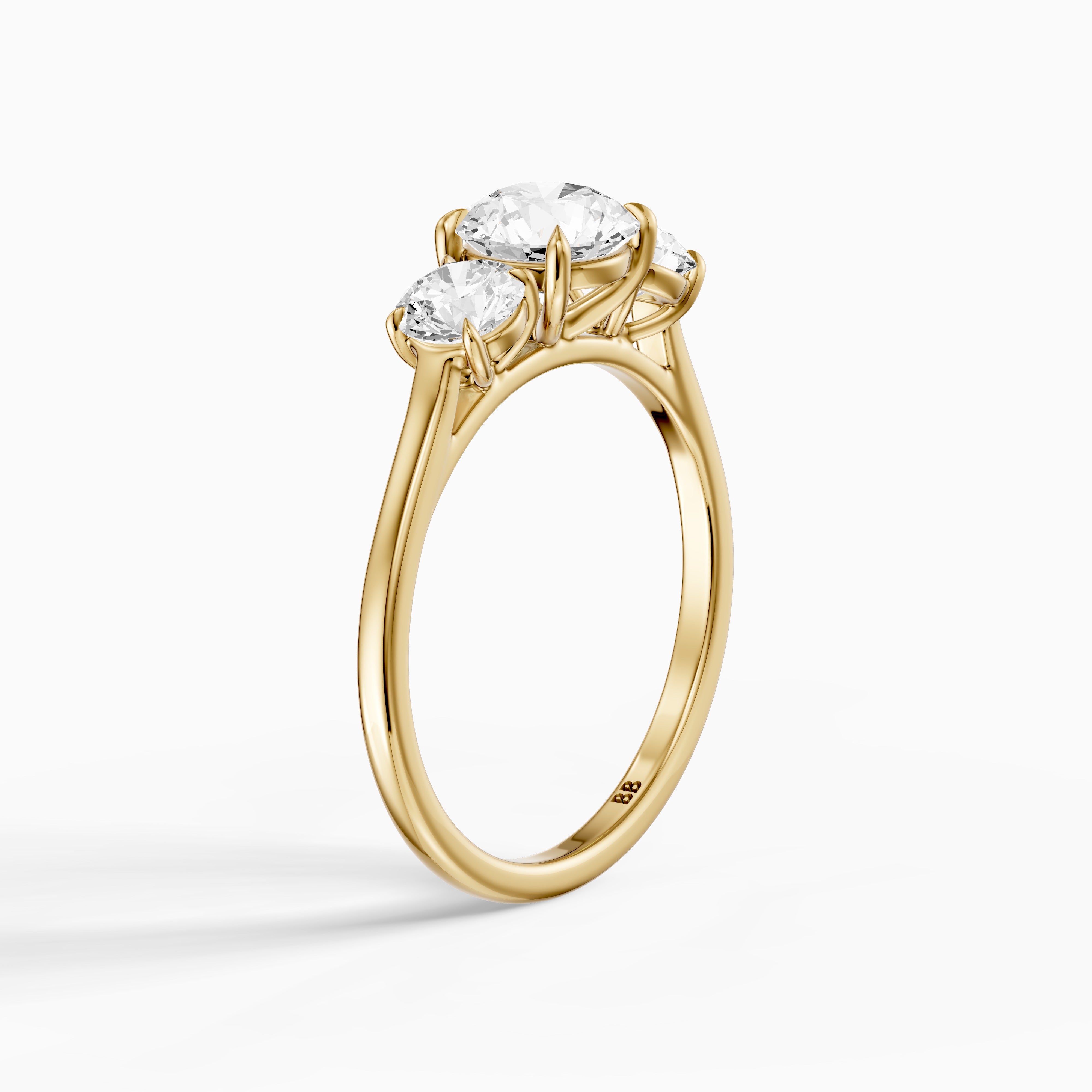 Kenlee Three Stone Round Cut Cathedral Lab Grown Diamond Ring