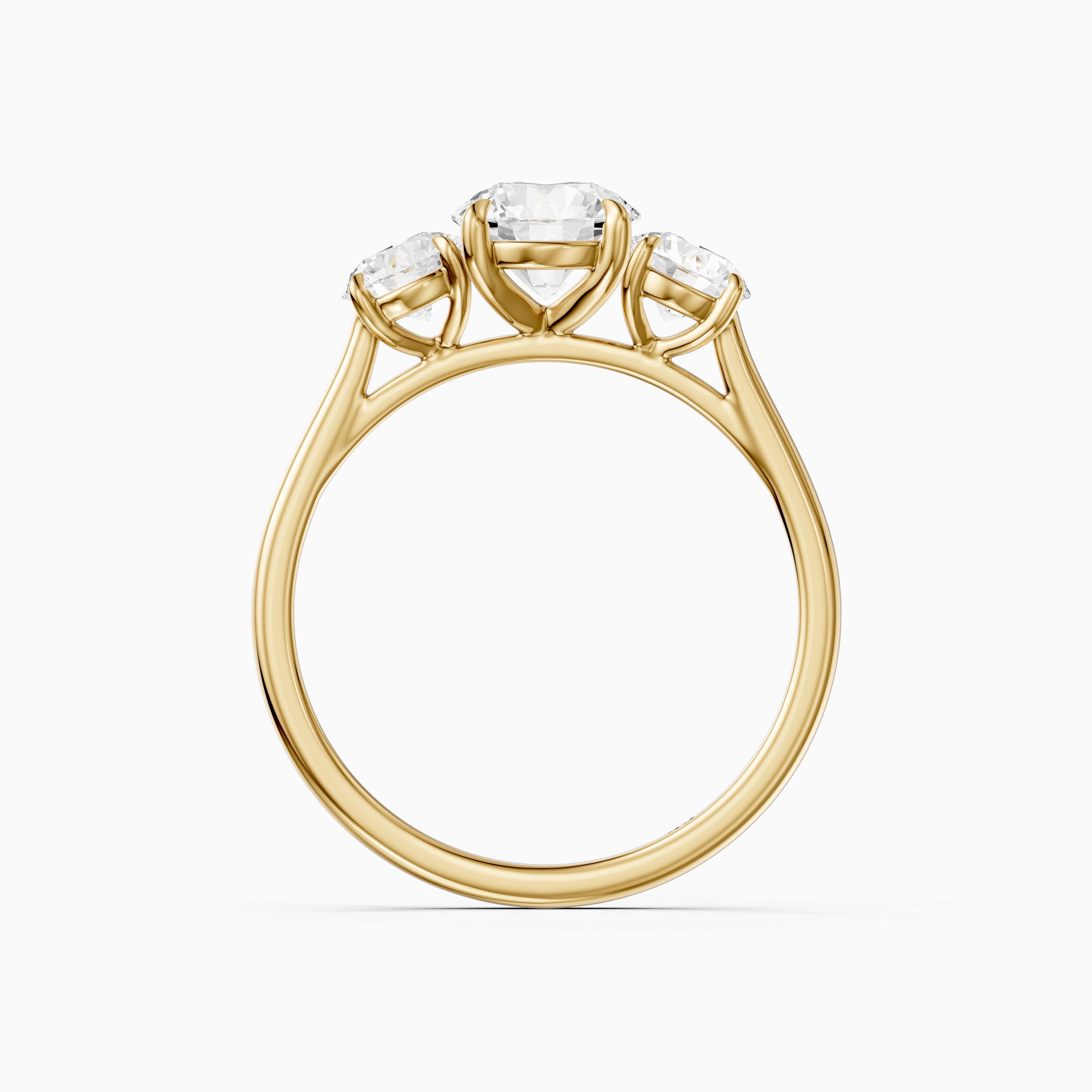 Kenlee Three Stone Round Cut Cathedral Lab Grown Diamond Ring