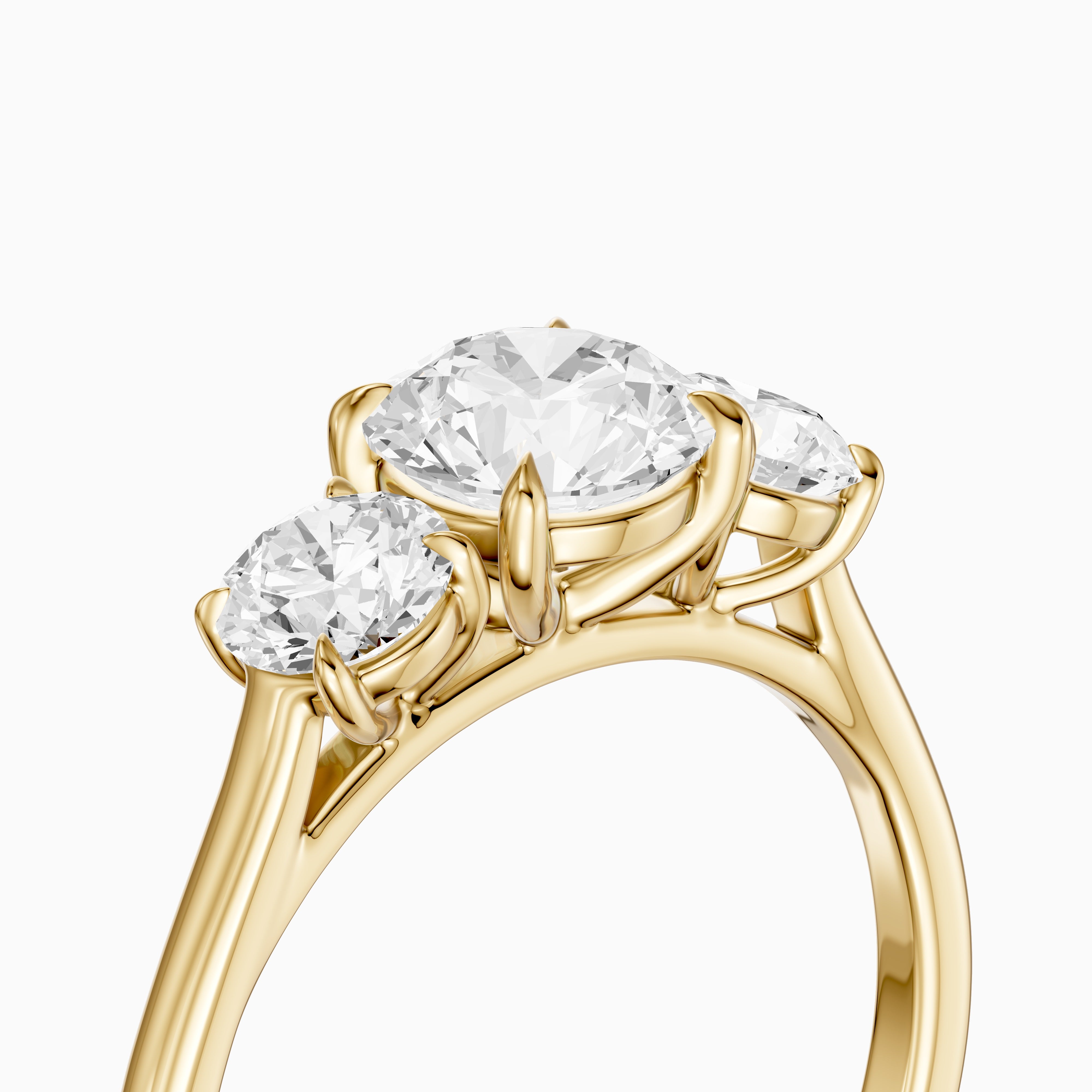 Kenlee Three Stone Round Cut Cathedral Lab Grown Diamond Ring
