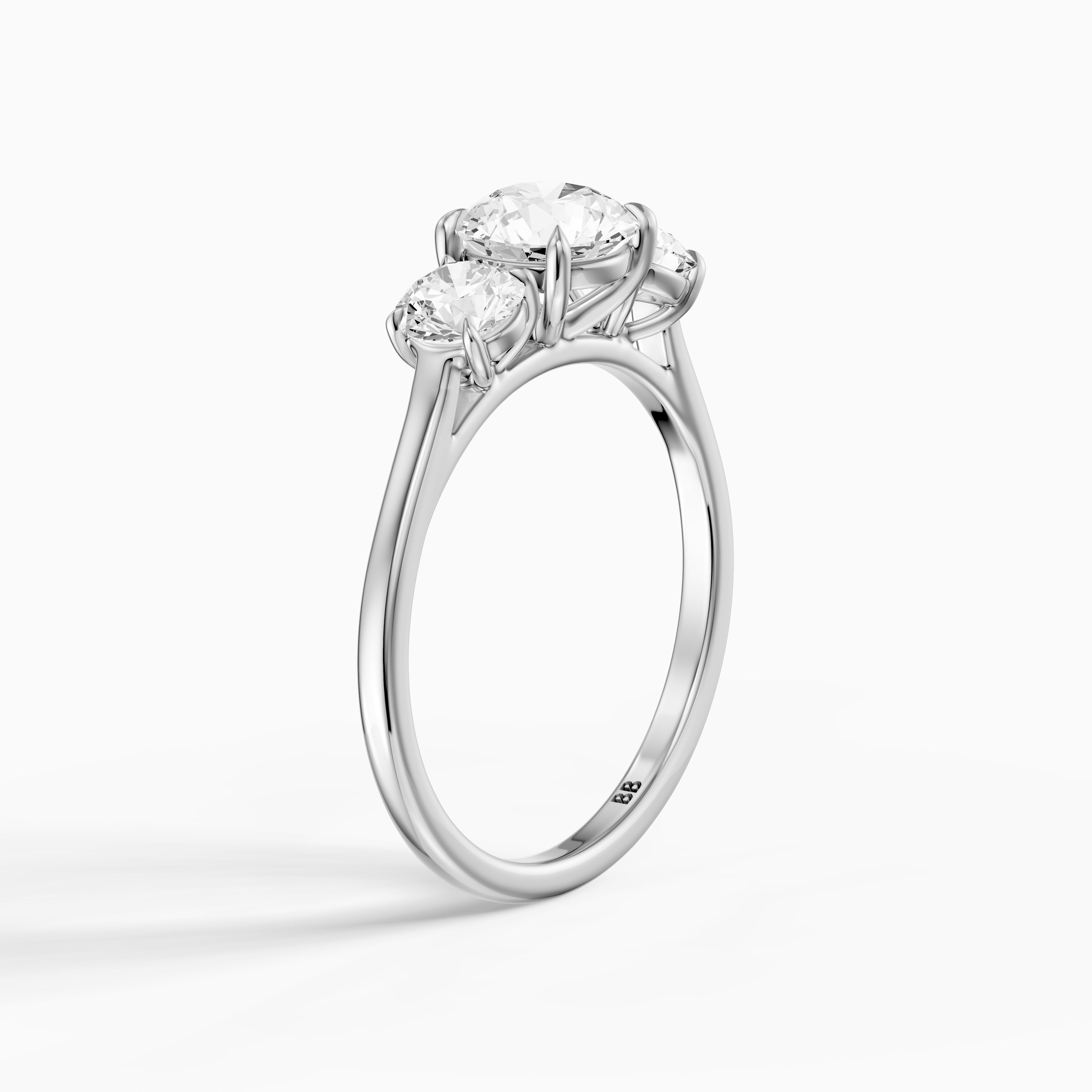 Kenlee Three Stone Round Cut Cathedral Lab Grown Diamond Ring
