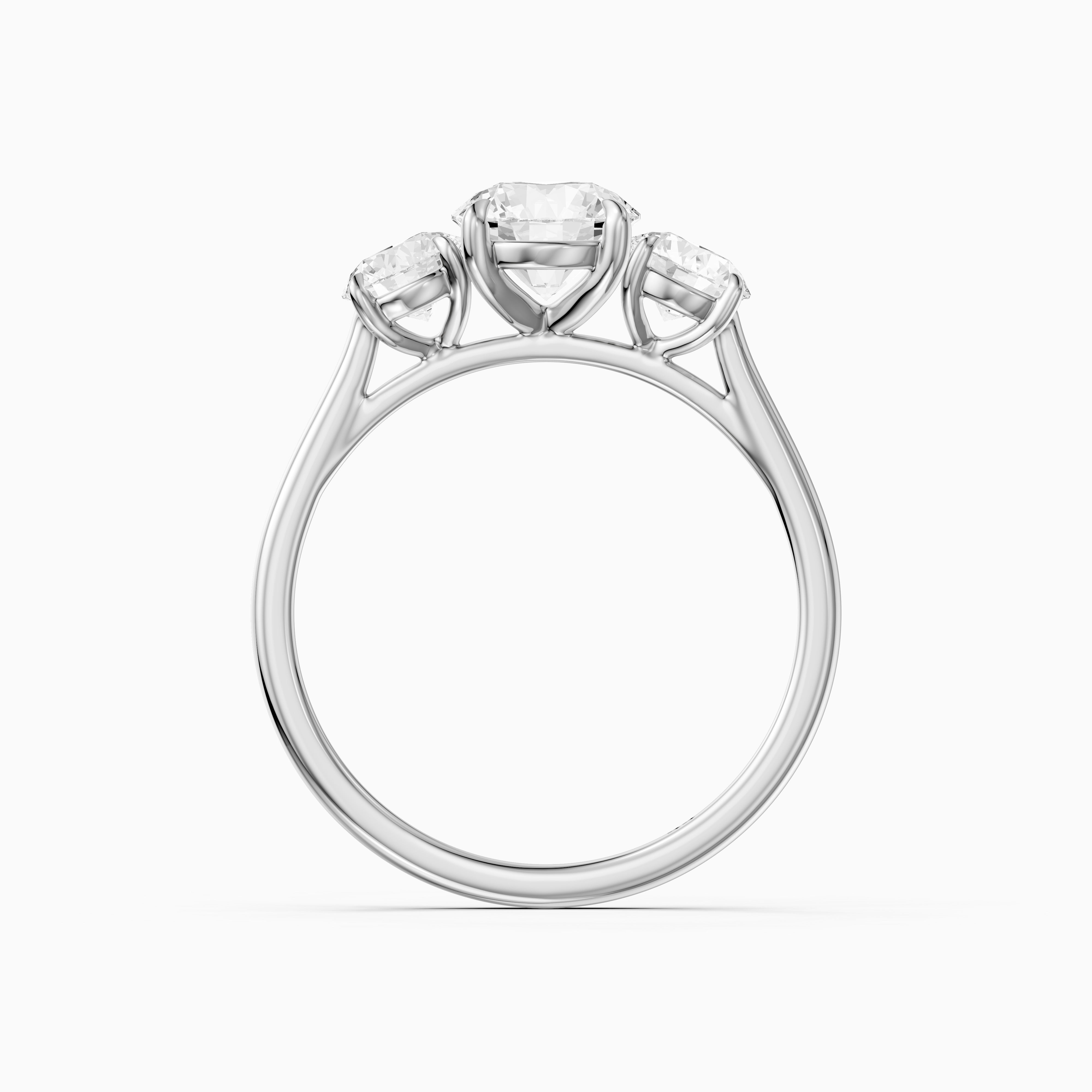Kenlee Three Stone Round Cut Cathedral Lab Grown Diamond Ring