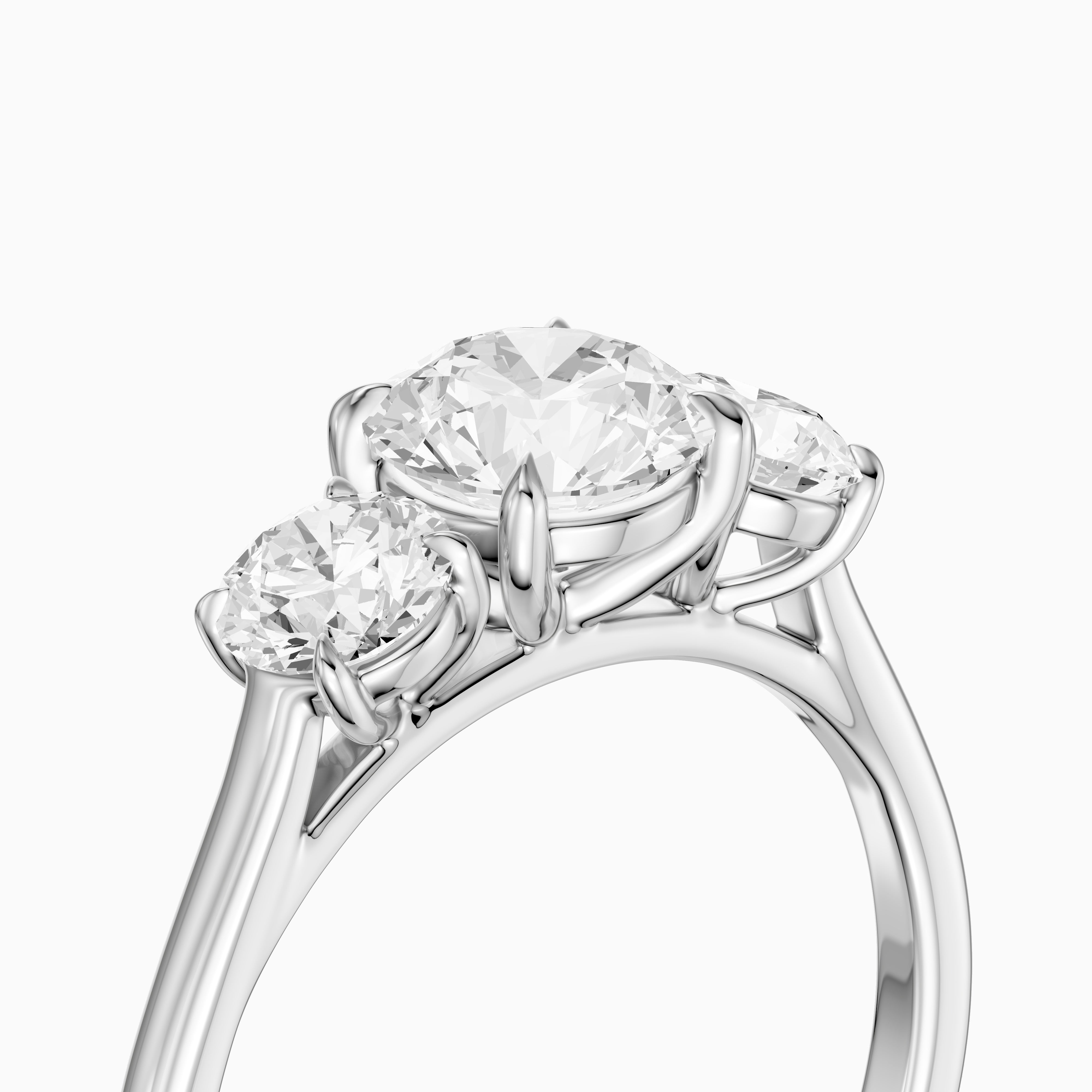 Kenlee Three Stone Round Cut Cathedral Lab Grown Diamond Ring