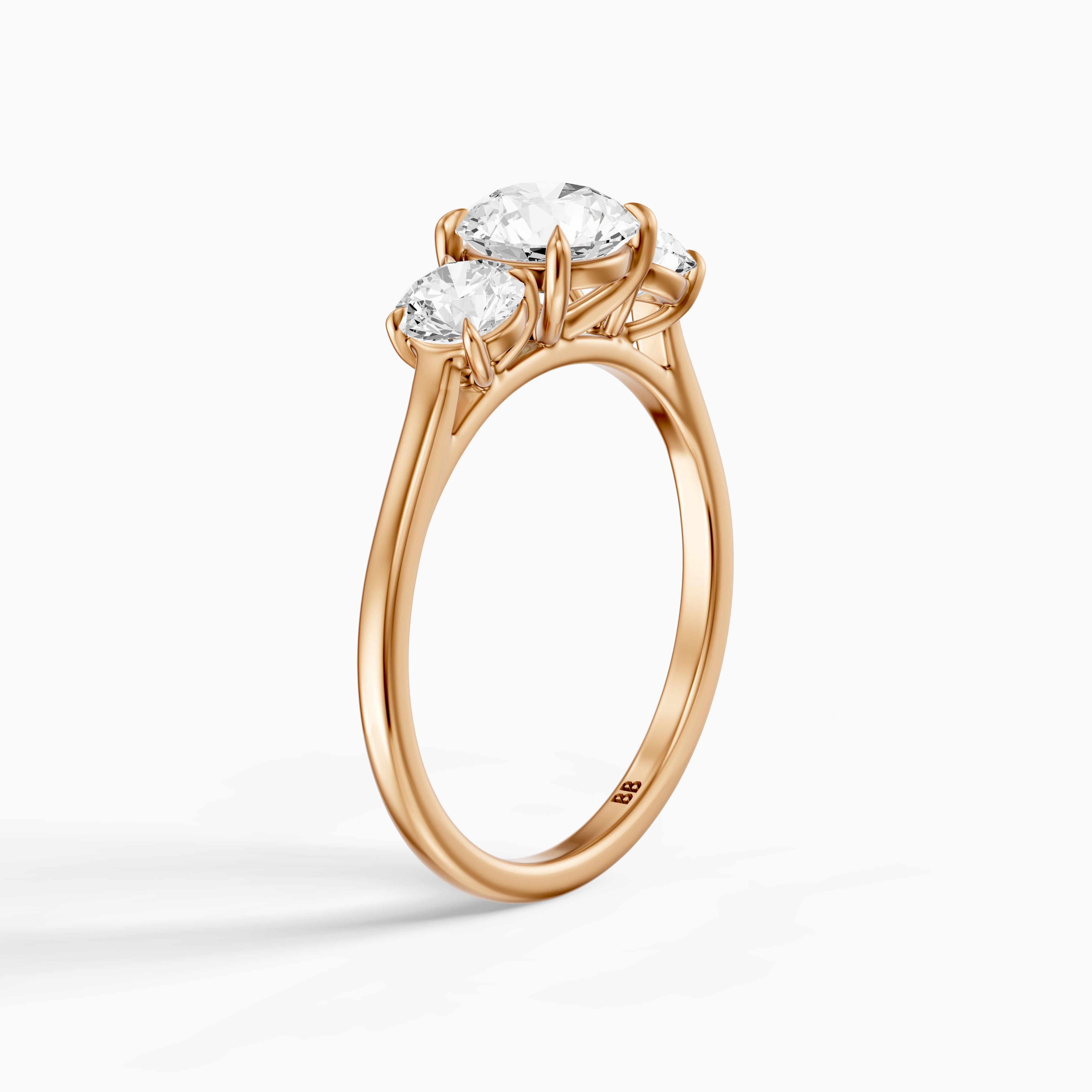 Kenlee Three Stone Round Cut Cathedral Lab Grown Diamond Ring