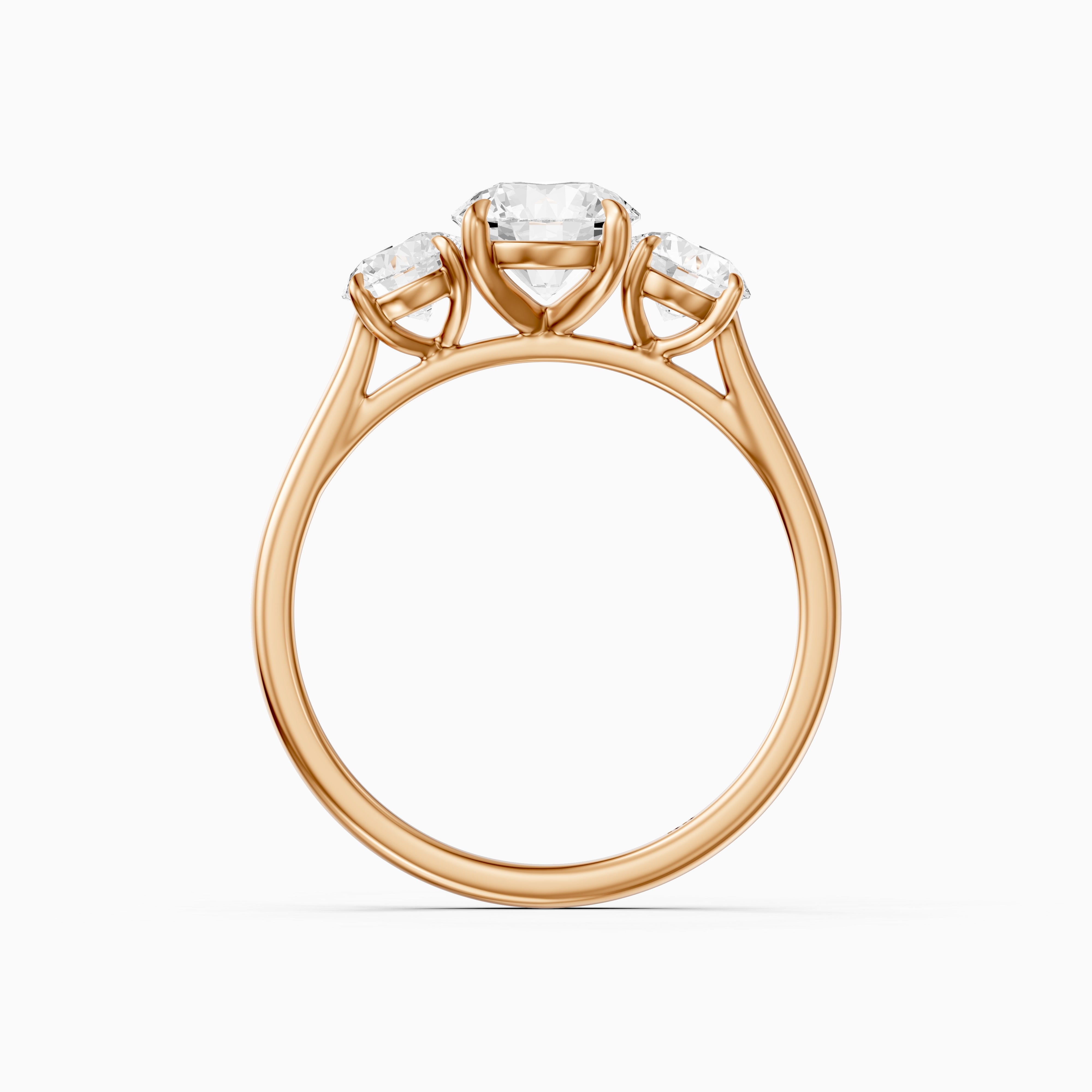 Kenlee Three Stone Round Cut Cathedral Lab Grown Diamond Ring