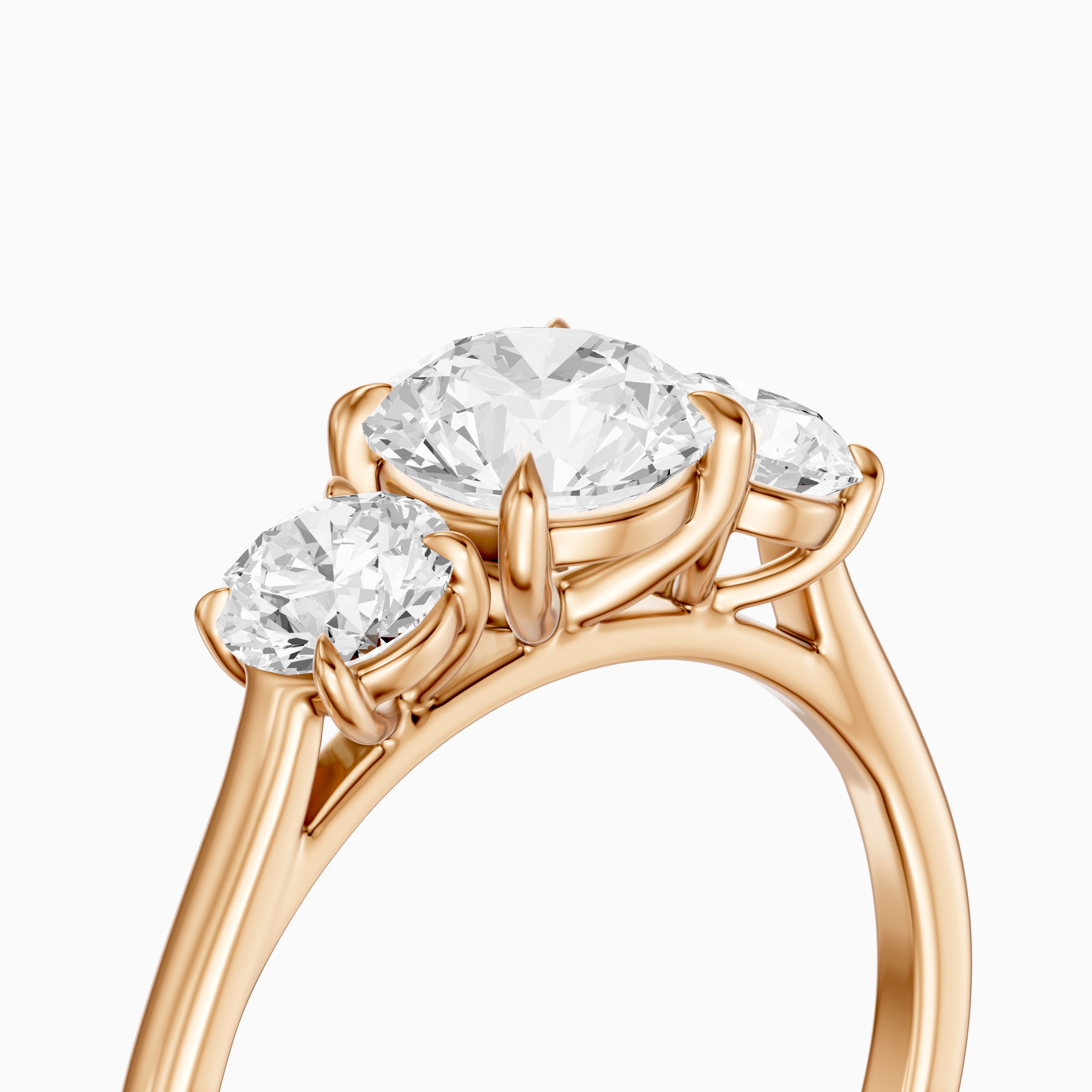 Kenlee Three Stone Round Cut Cathedral Lab Grown Diamond Ring