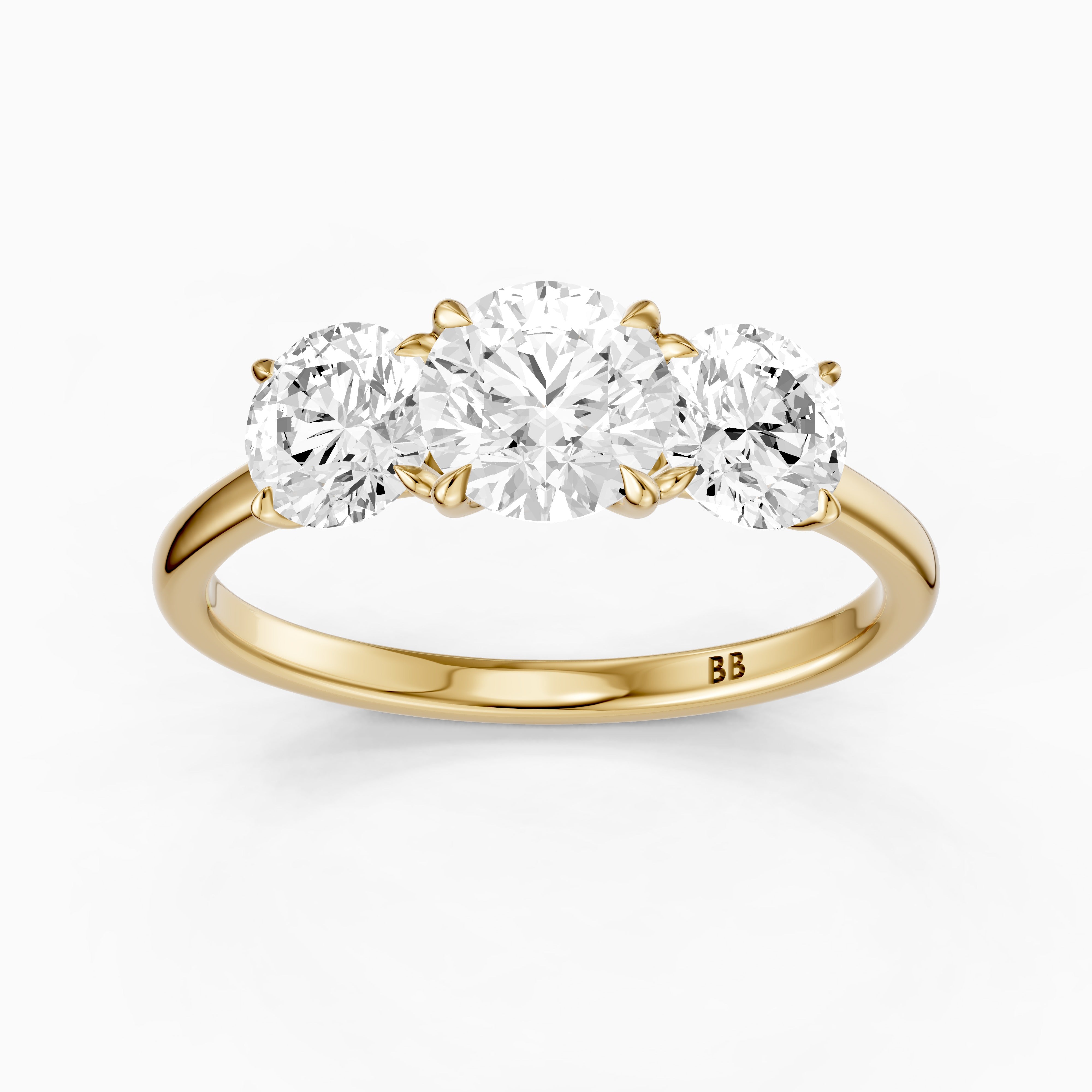 Kassie Round Cut Three Stone Cathedral Style Lab Grown Diamond Ring