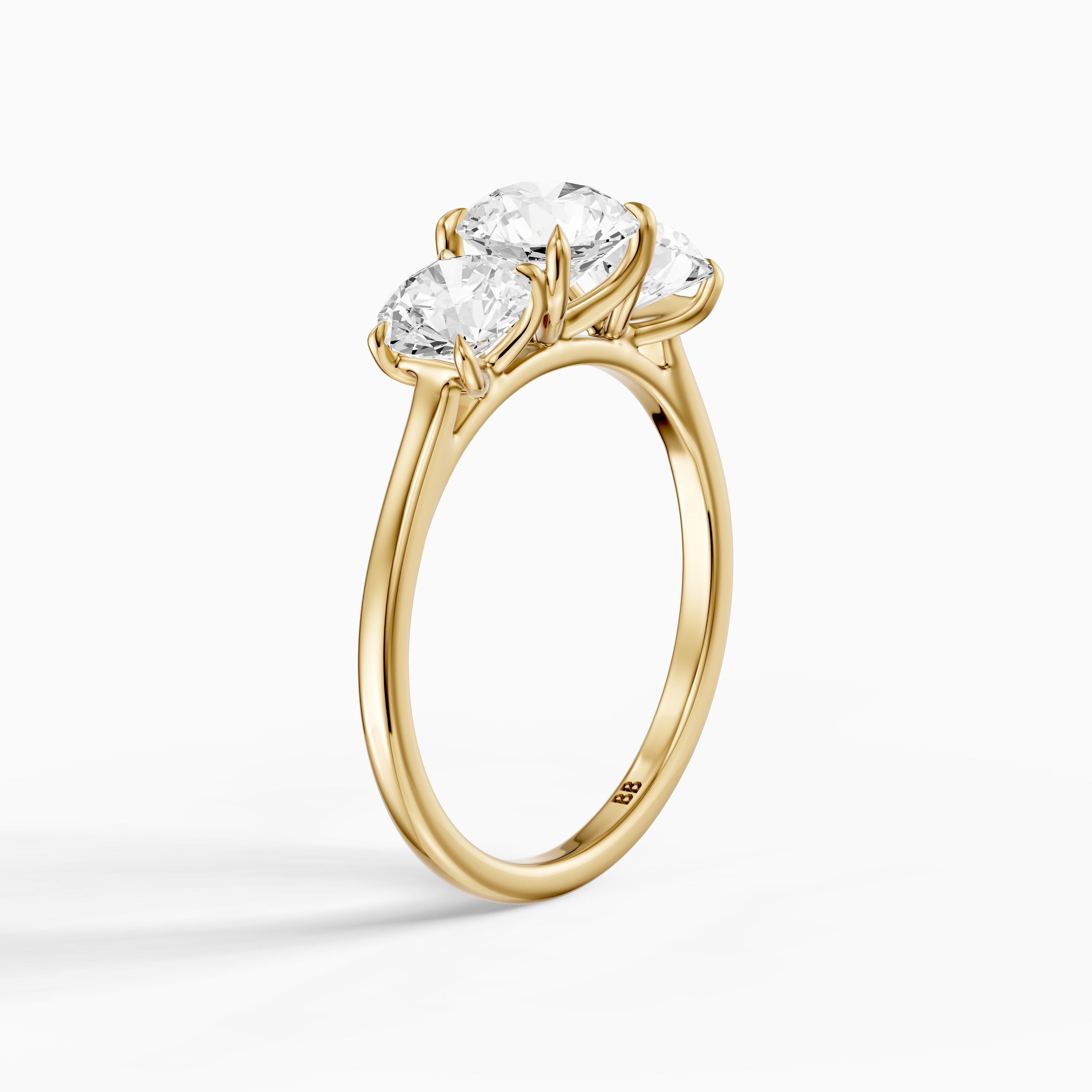 Kassie Round Cut Three Stone Cathedral Style Lab Grown Diamond Ring