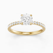 Amayah Round Cut Hidden Halo Pave Side Stone Moissanite Diamond Ring