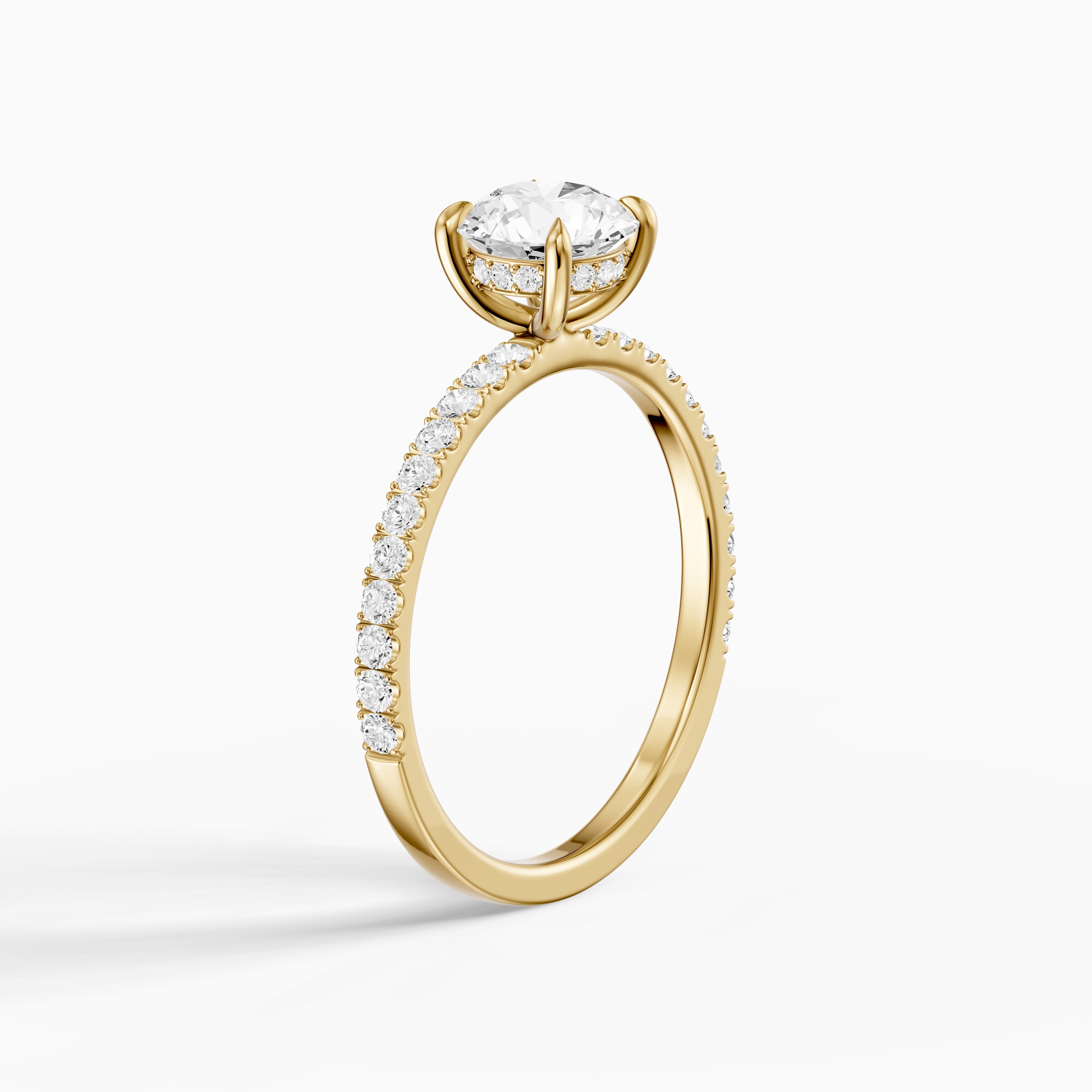 Amayah Round Cut Hidden Halo Pave Side Stone Moissanite Diamond Ring
