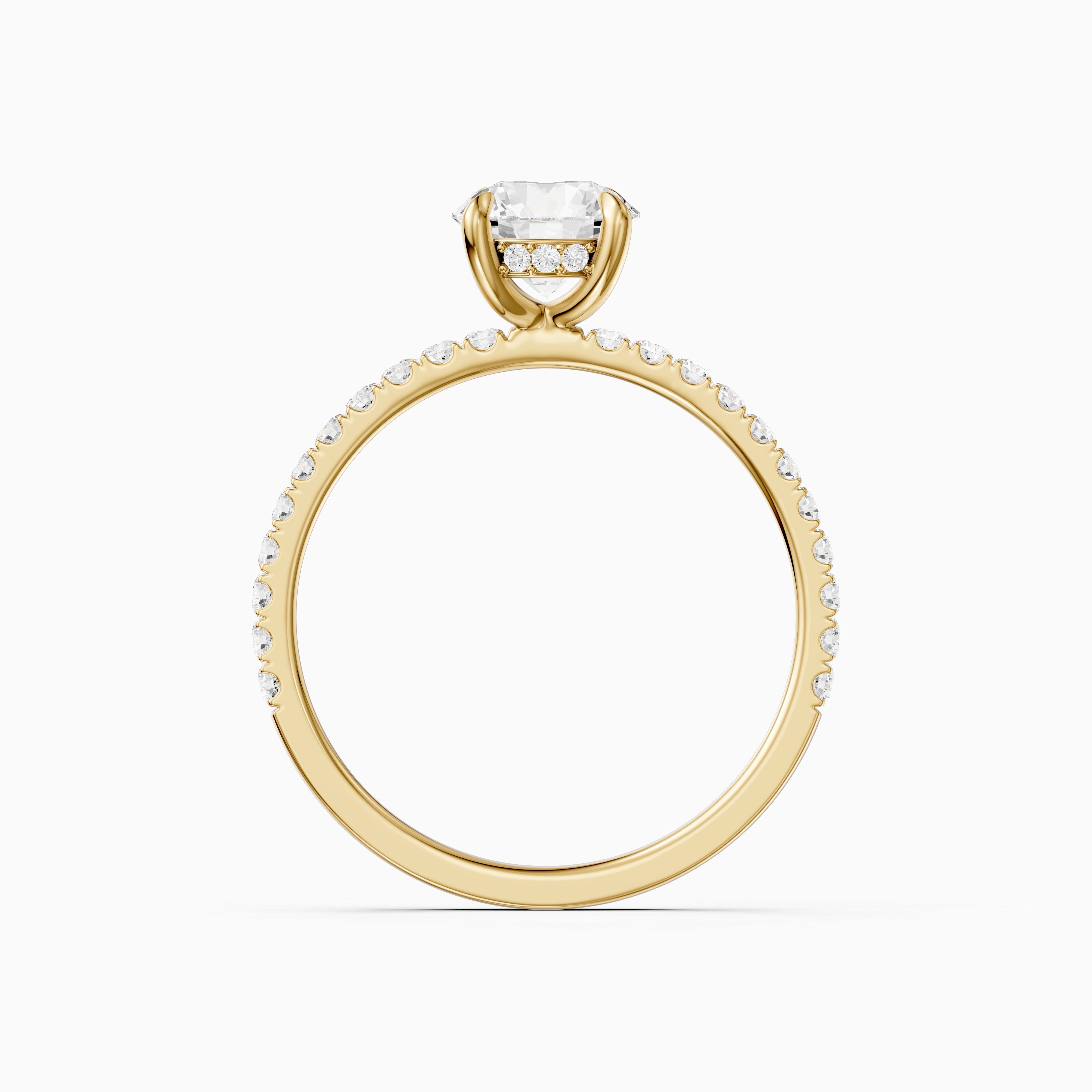 Amayah Round Cut Hidden Halo Pave Side Stone Moissanite Diamond Ring