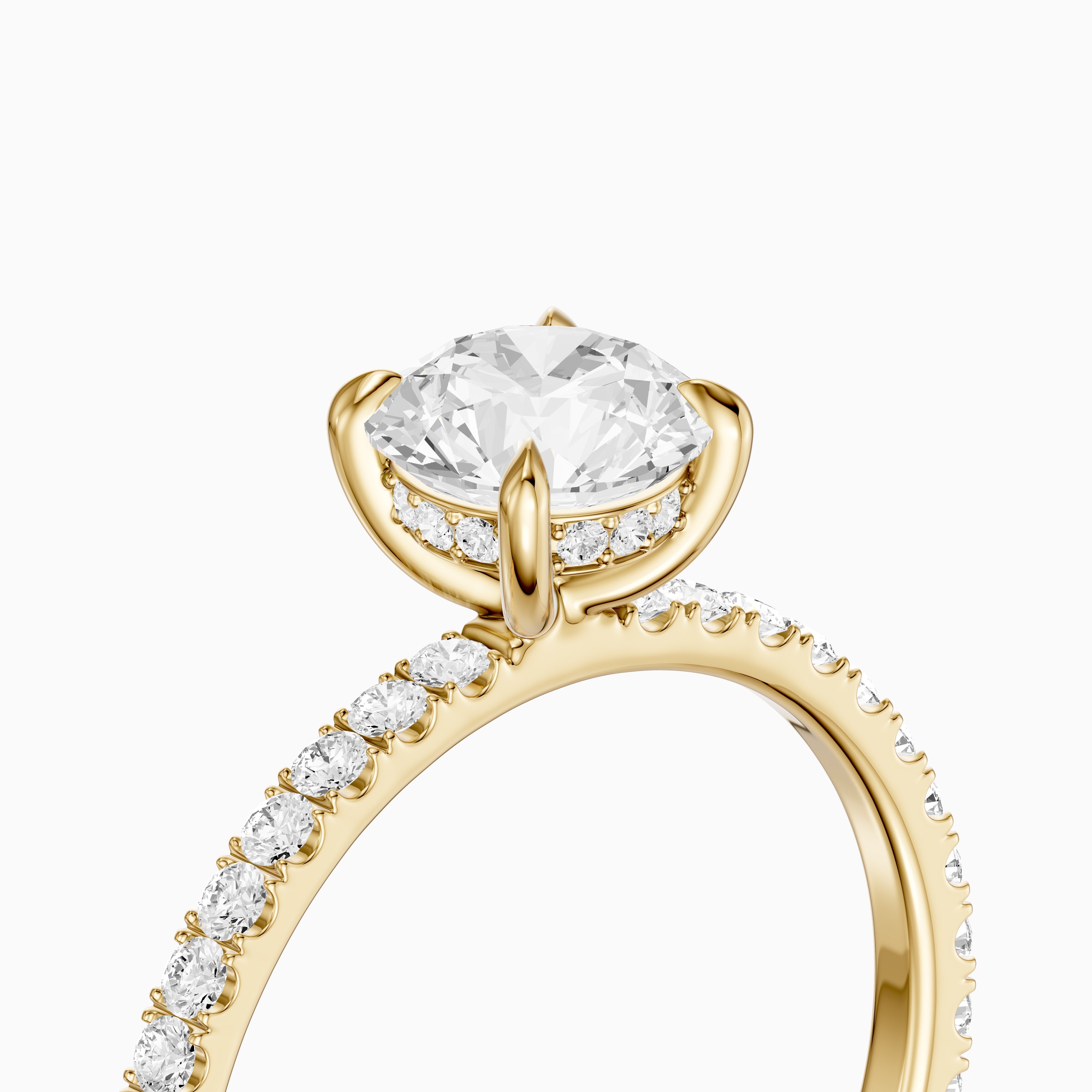 Amayah Round Cut Hidden Halo Pave Side Stone Moissanite Diamond Ring