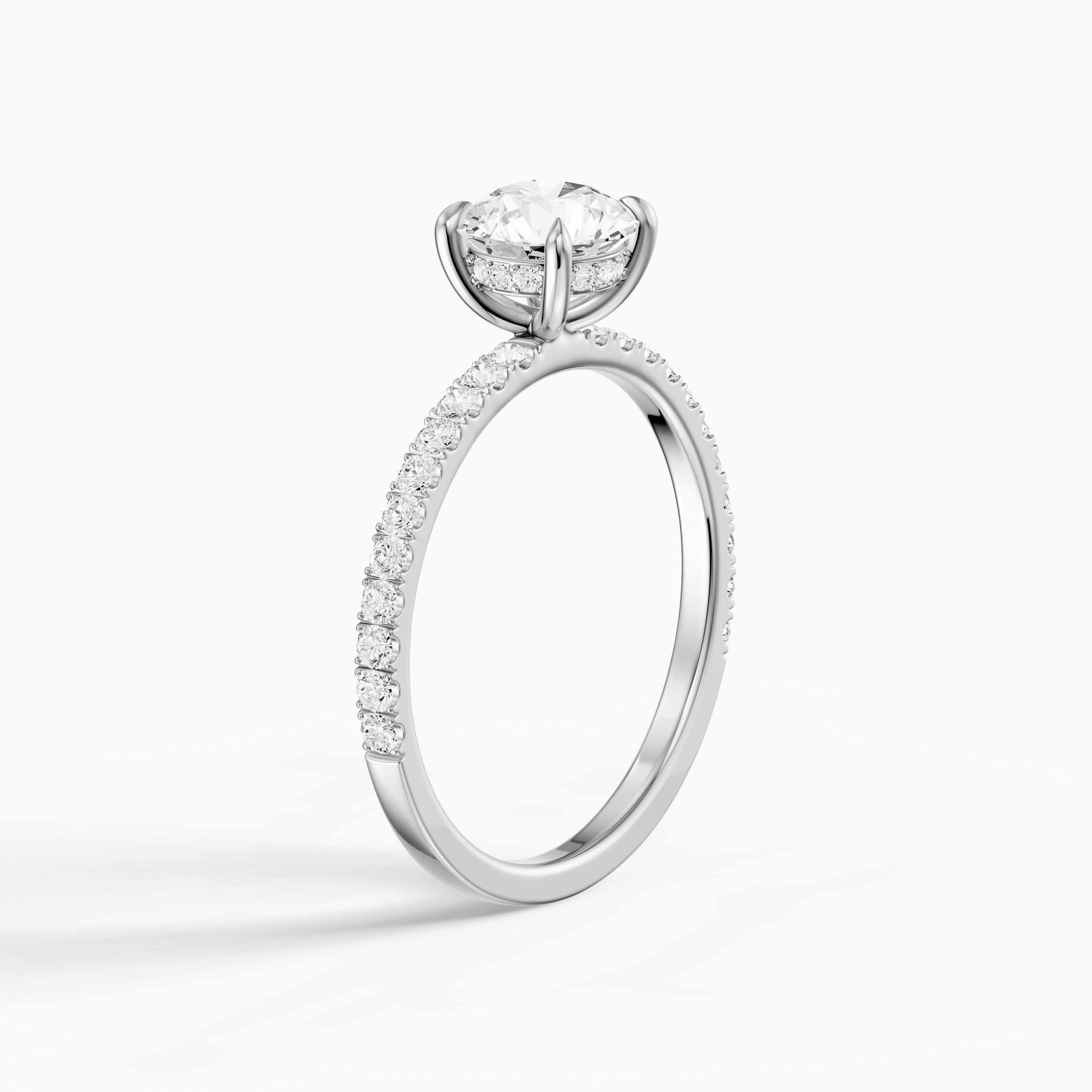 Amayah Round Cut Hidden Halo Pave Side Stone Moissanite Diamond Ring