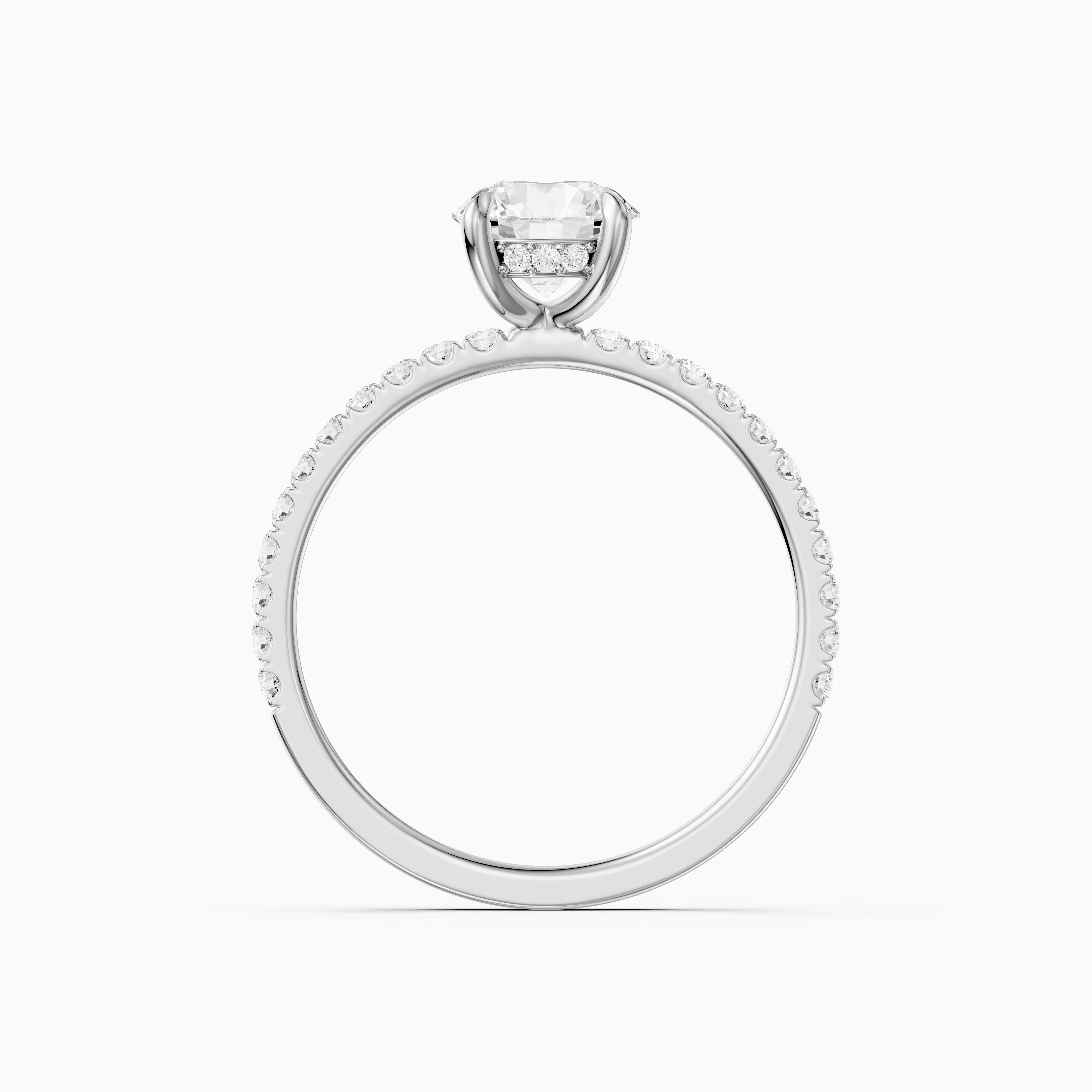 Amayah Round Cut Hidden Halo Pave Side Stone Moissanite Diamond Ring