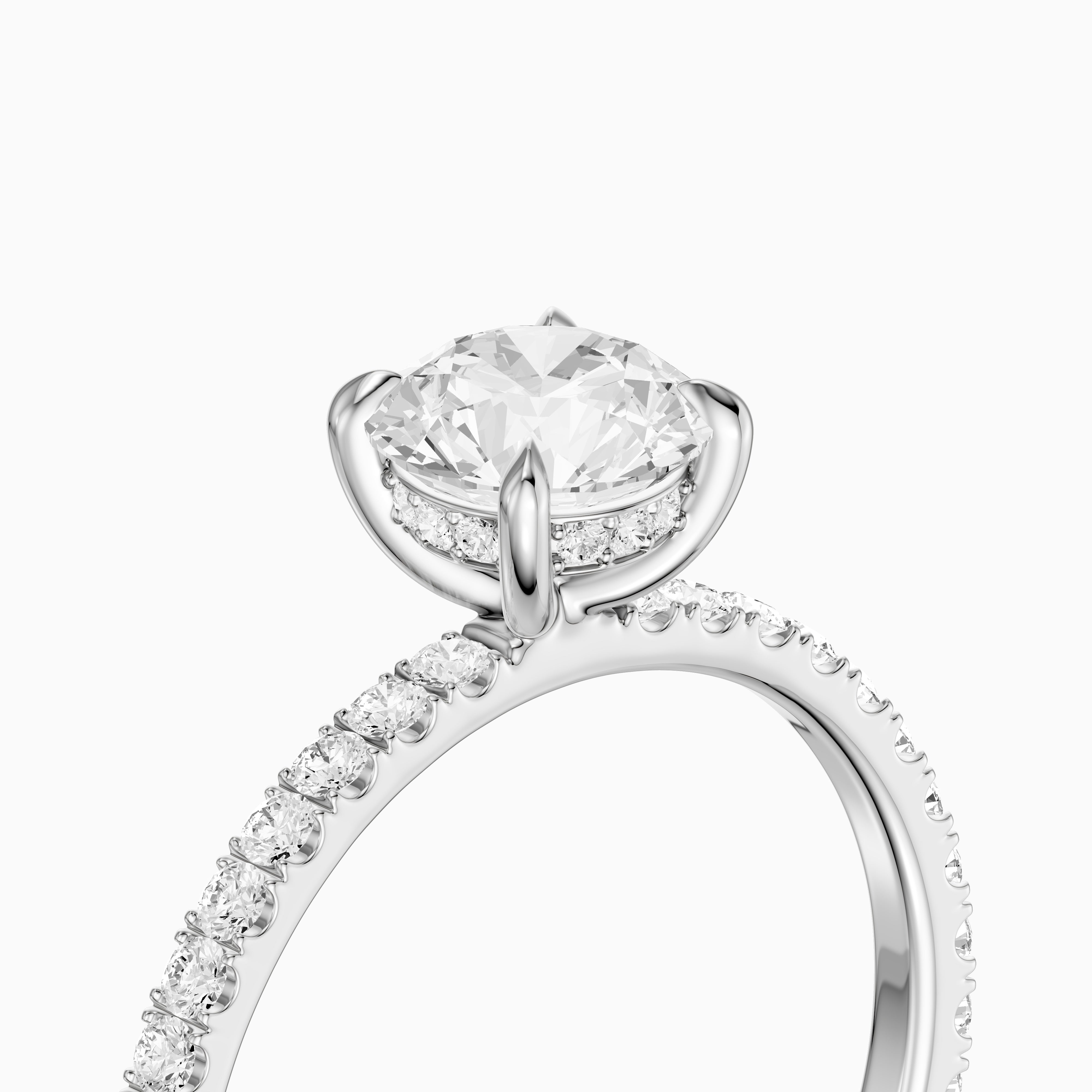 Amayah Round Cut Hidden Halo Pave Side Stone Moissanite Diamond Ring
