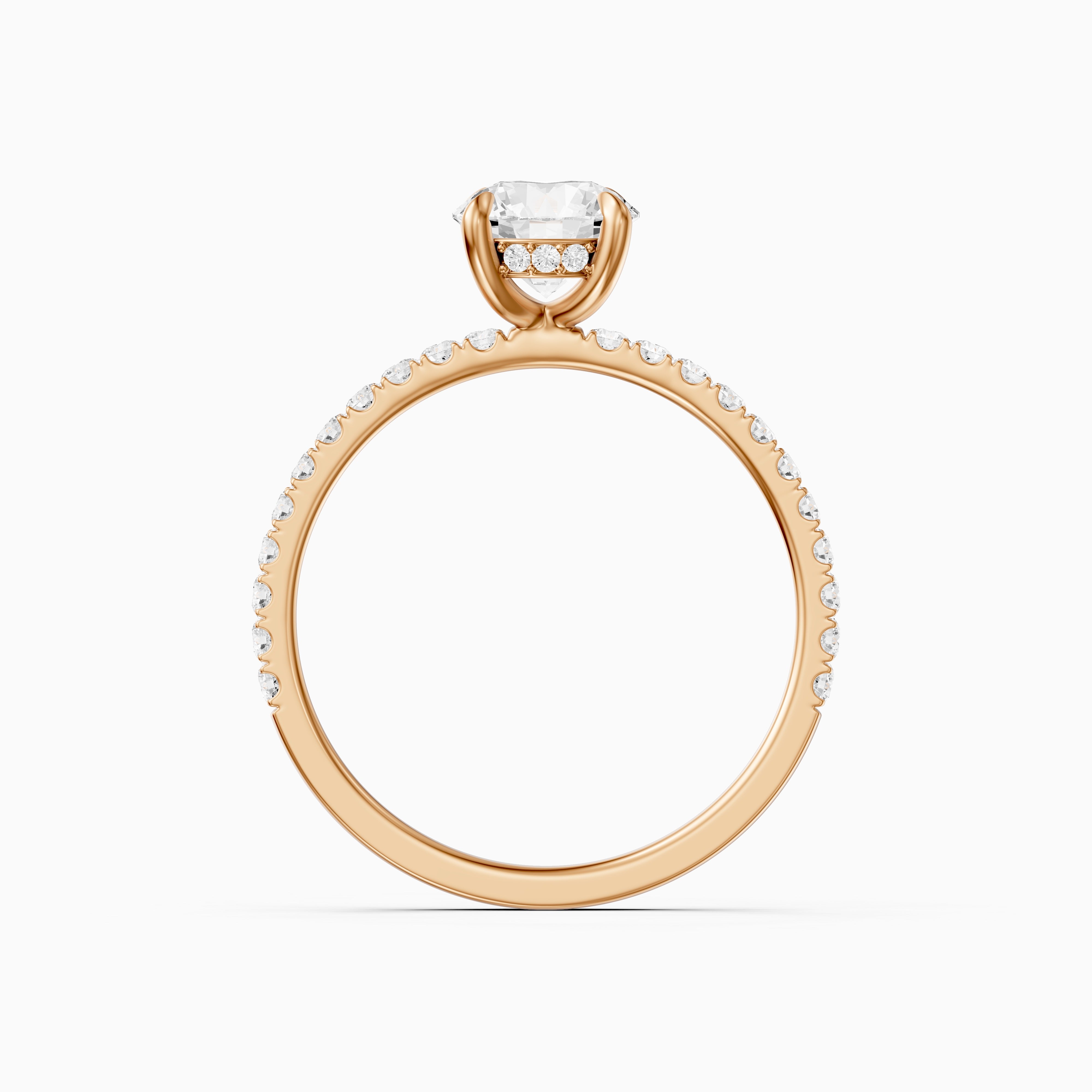 Amayah Round Cut Hidden Halo Pave Side Stone Moissanite Diamond Ring