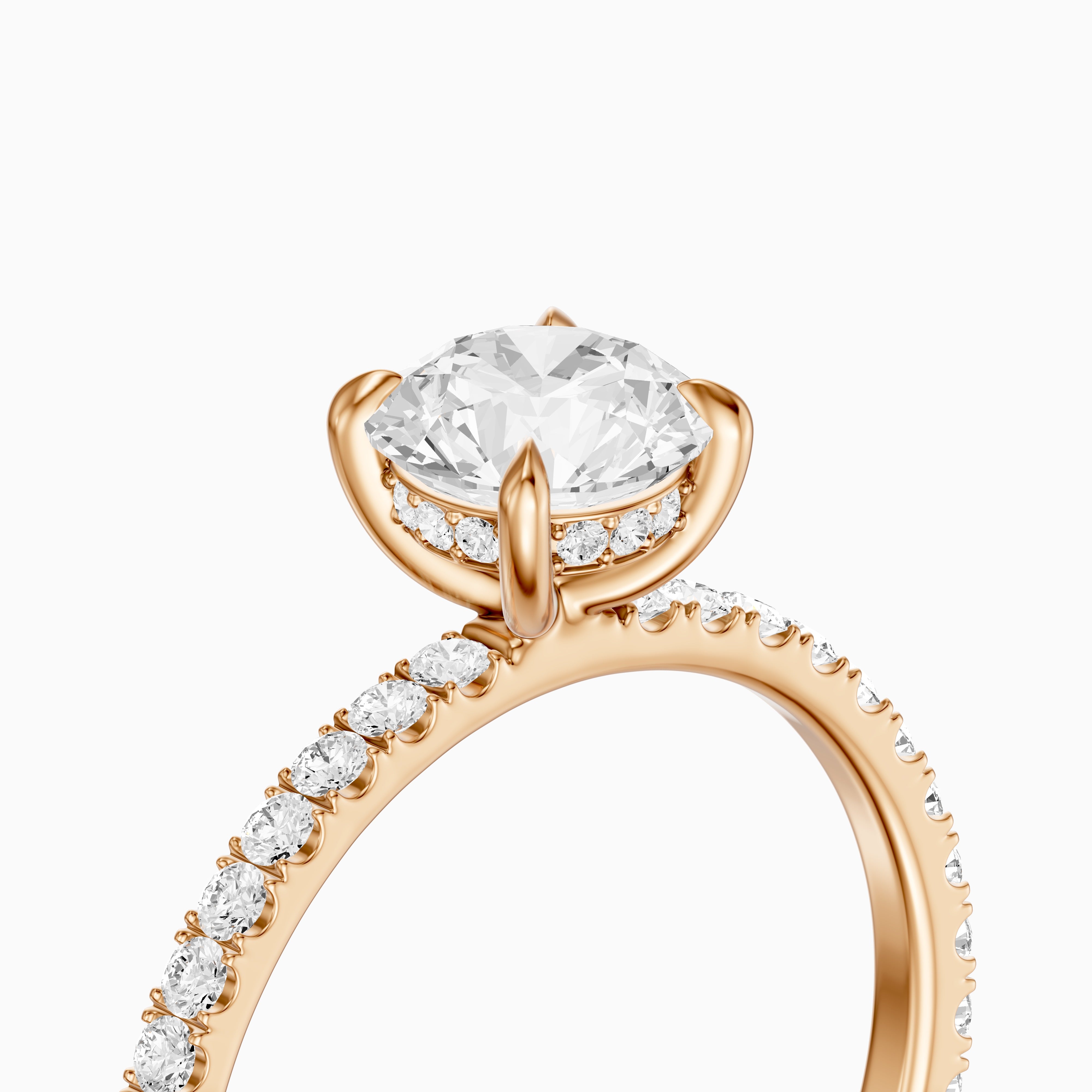 Amayah Round Cut Hidden Halo Pave Side Stone Moissanite Diamond Ring