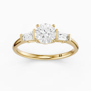 Kelcie Round 3 Stone Lab Grown Diamond Ring With Baguette Side Stones