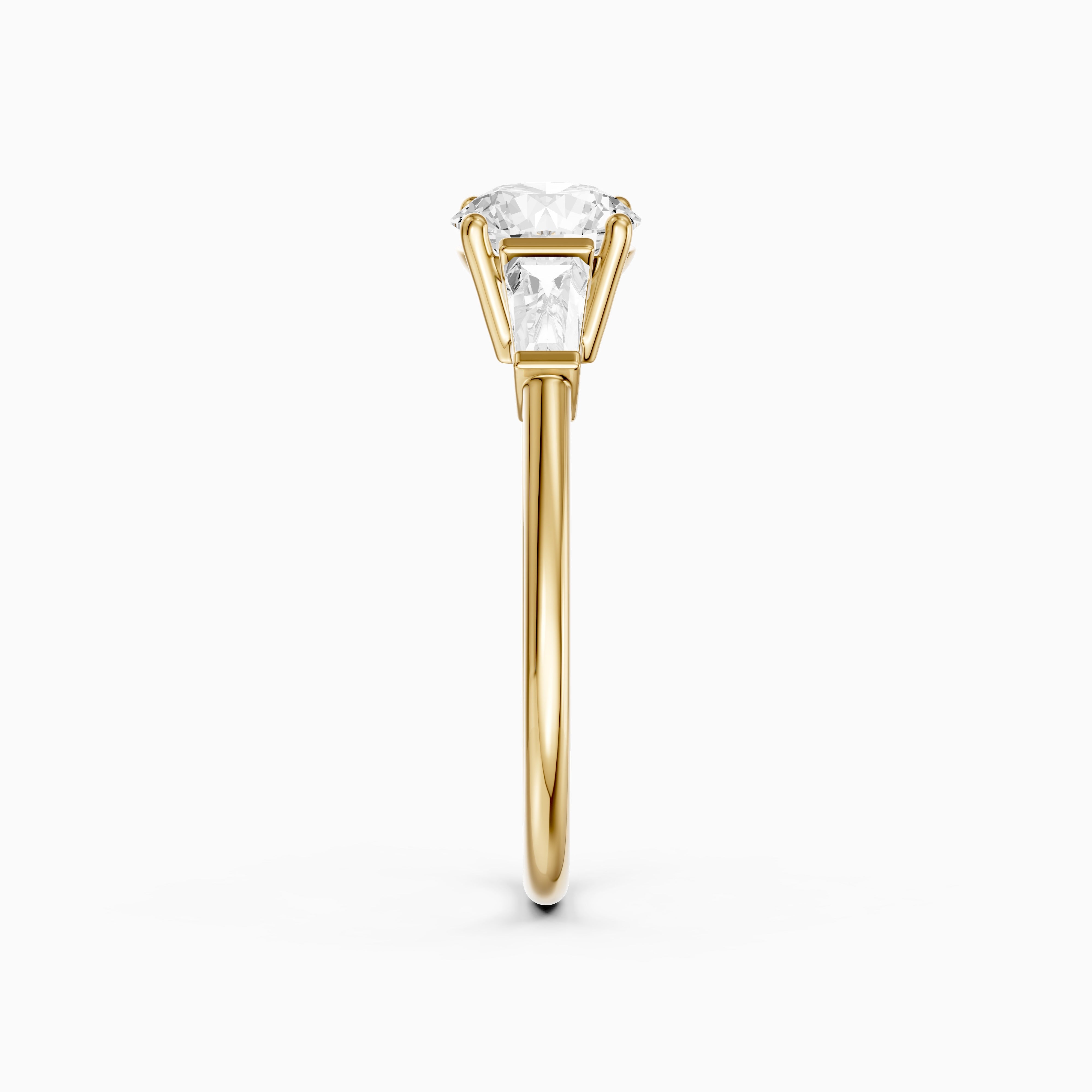 Kelcie Round 3 Stone Lab Grown Diamond Ring With Baguette Side Stones