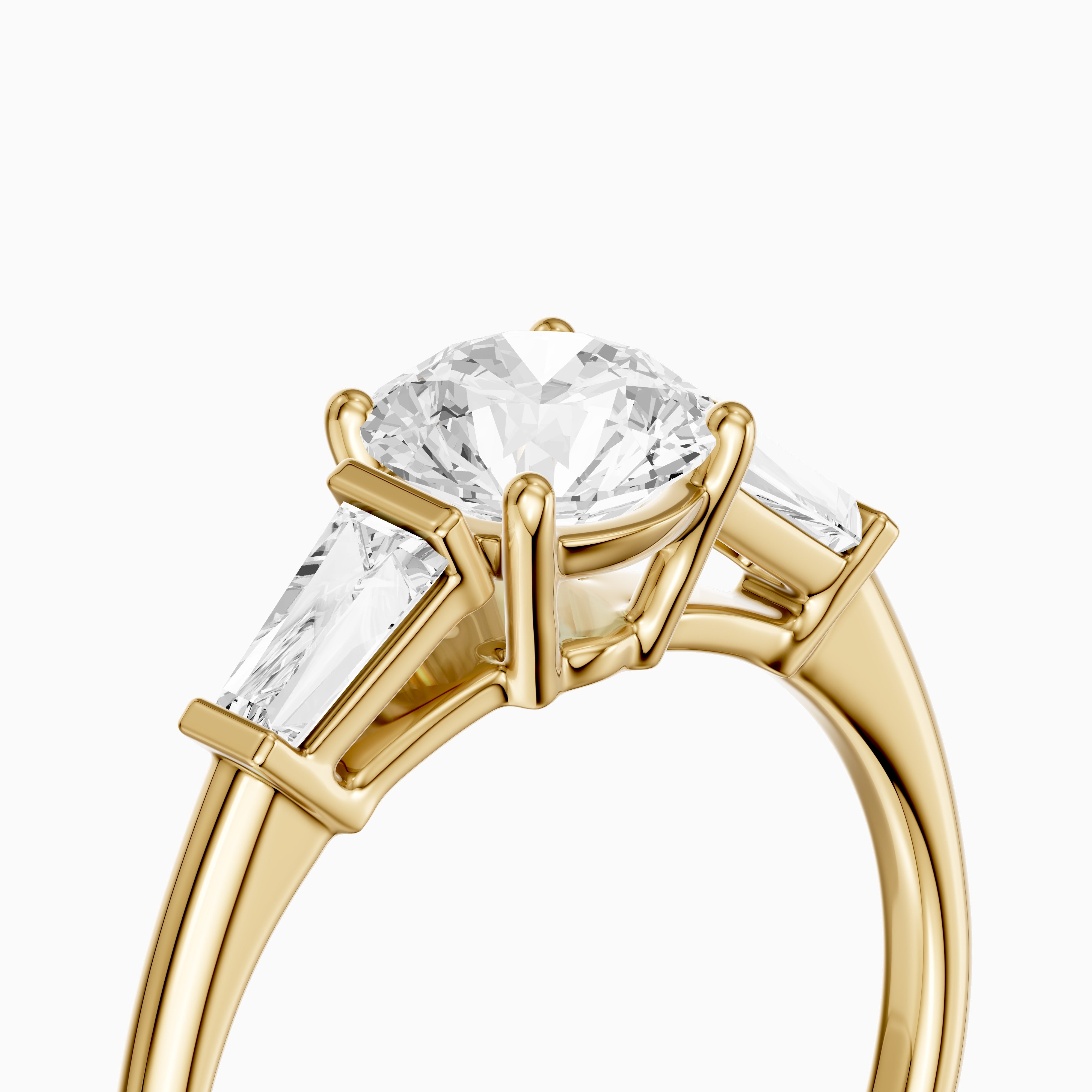Kelcie Round 3 Stone Lab Grown Diamond Ring With Baguette Side Stones