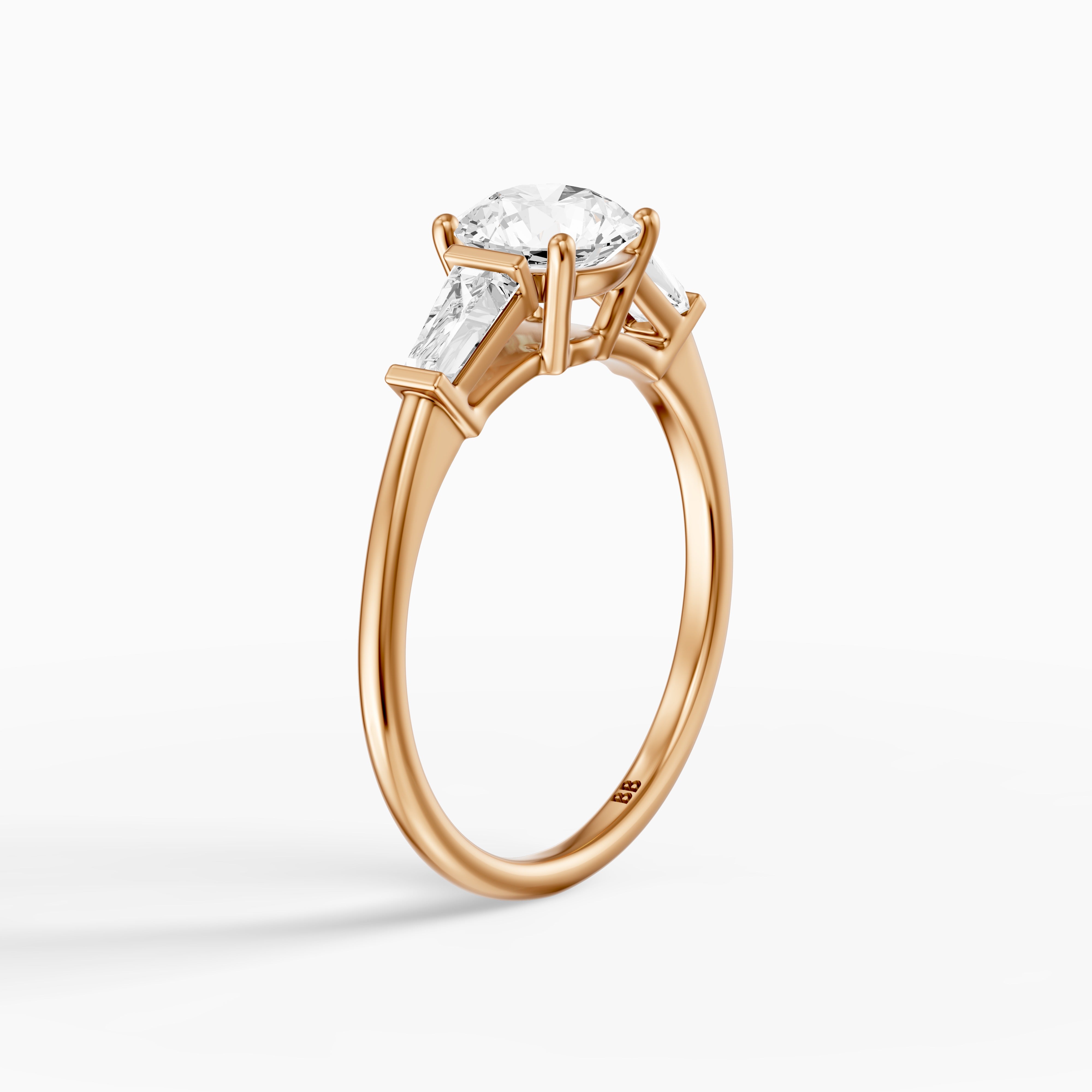 Kelcie Round 3 Stone Lab Grown Diamond Ring With Baguette Side Stones