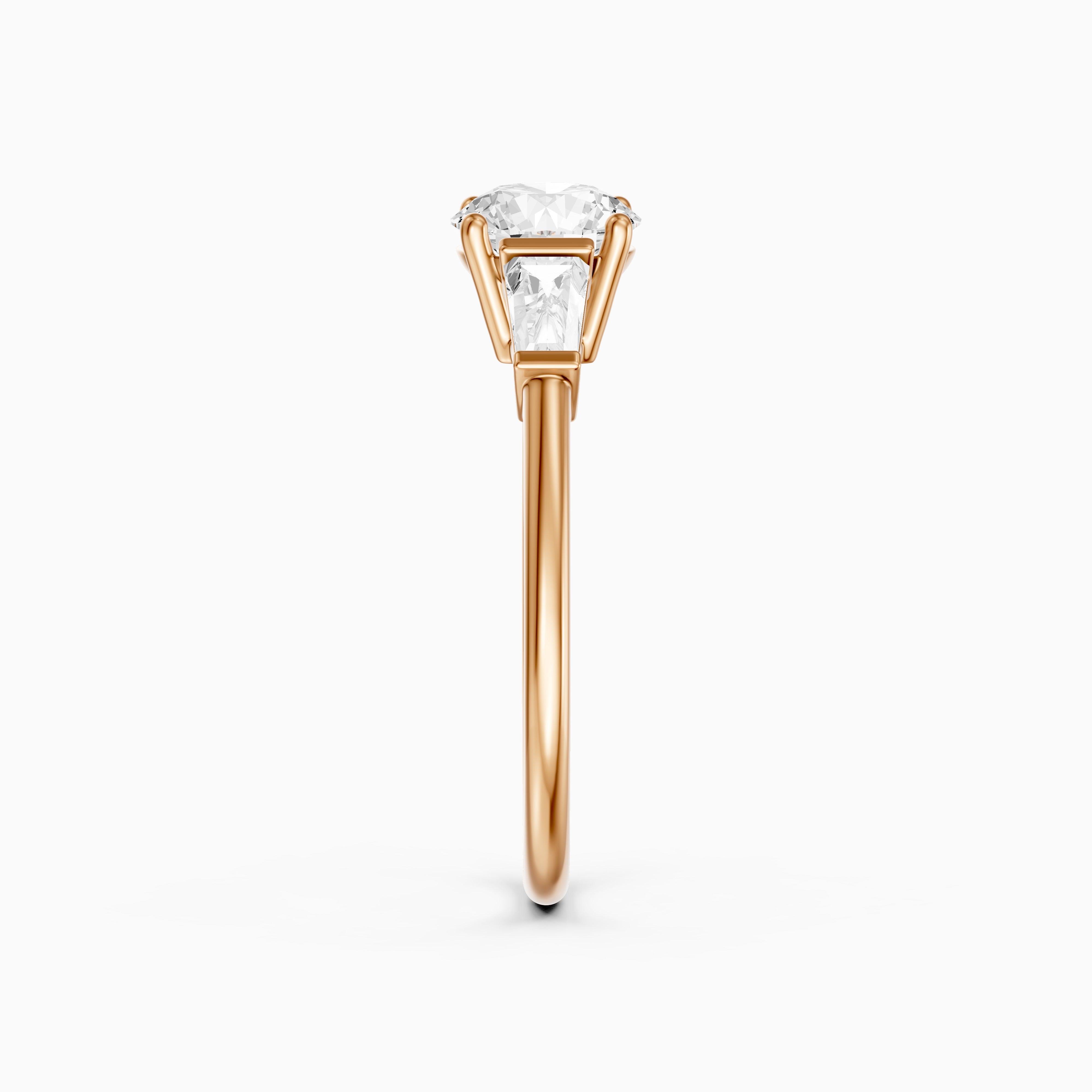 Kelcie Round 3 Stone Lab Grown Diamond Ring With Baguette Side Stones