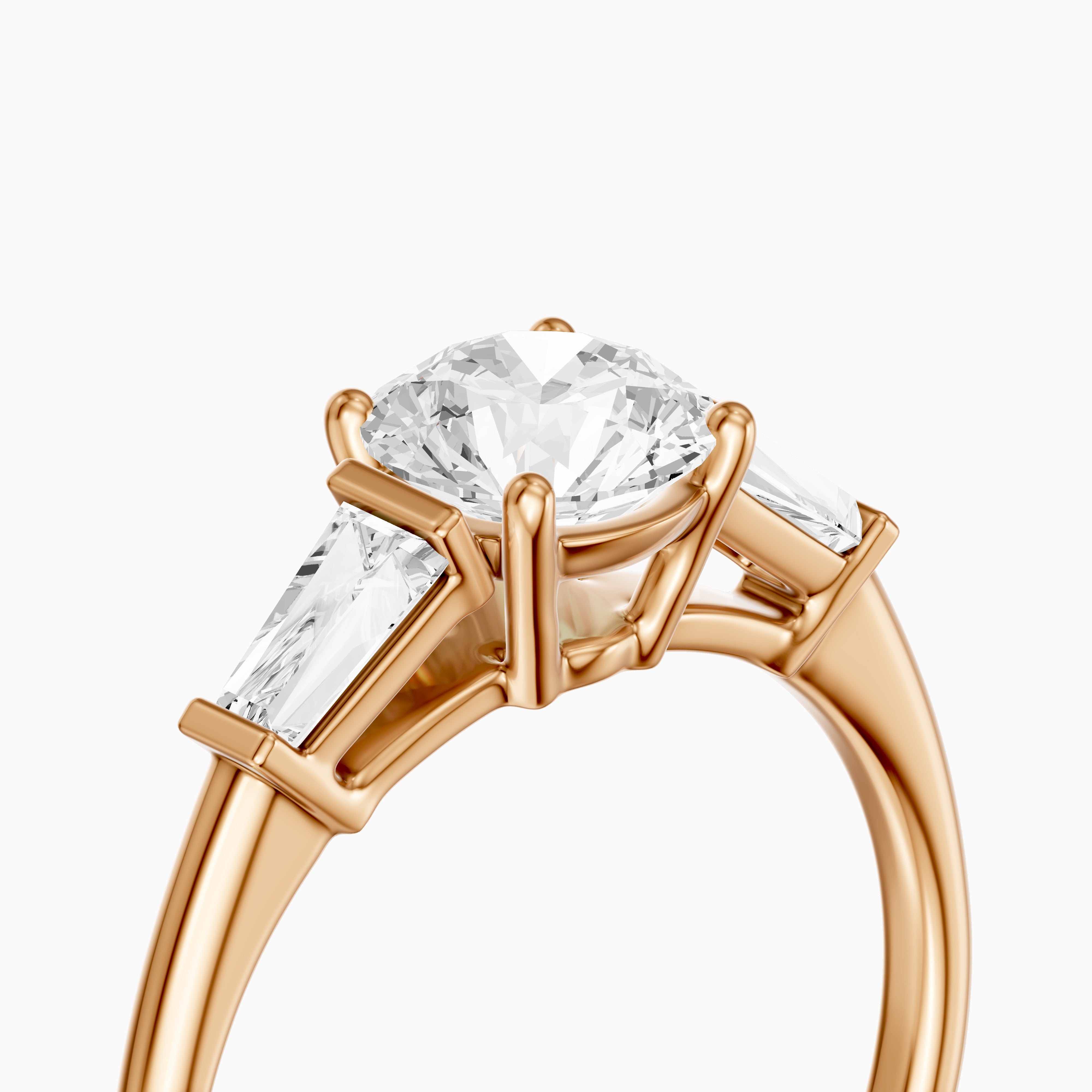Kelcie Round 3 Stone Lab Grown Diamond Ring With Baguette Side Stones