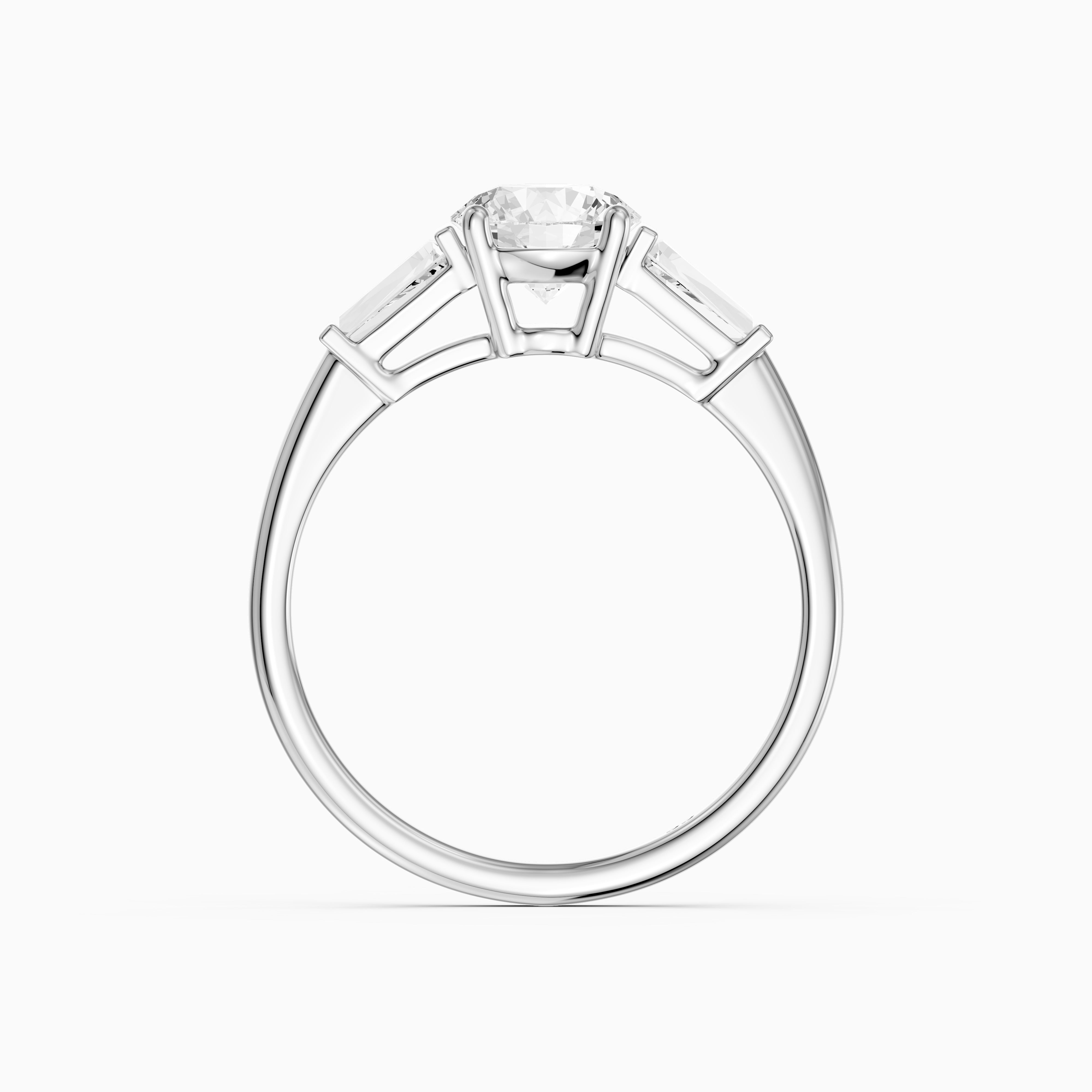 Kelcie Round 3 Stone Lab Grown Diamond Ring With Baguette Side Stones