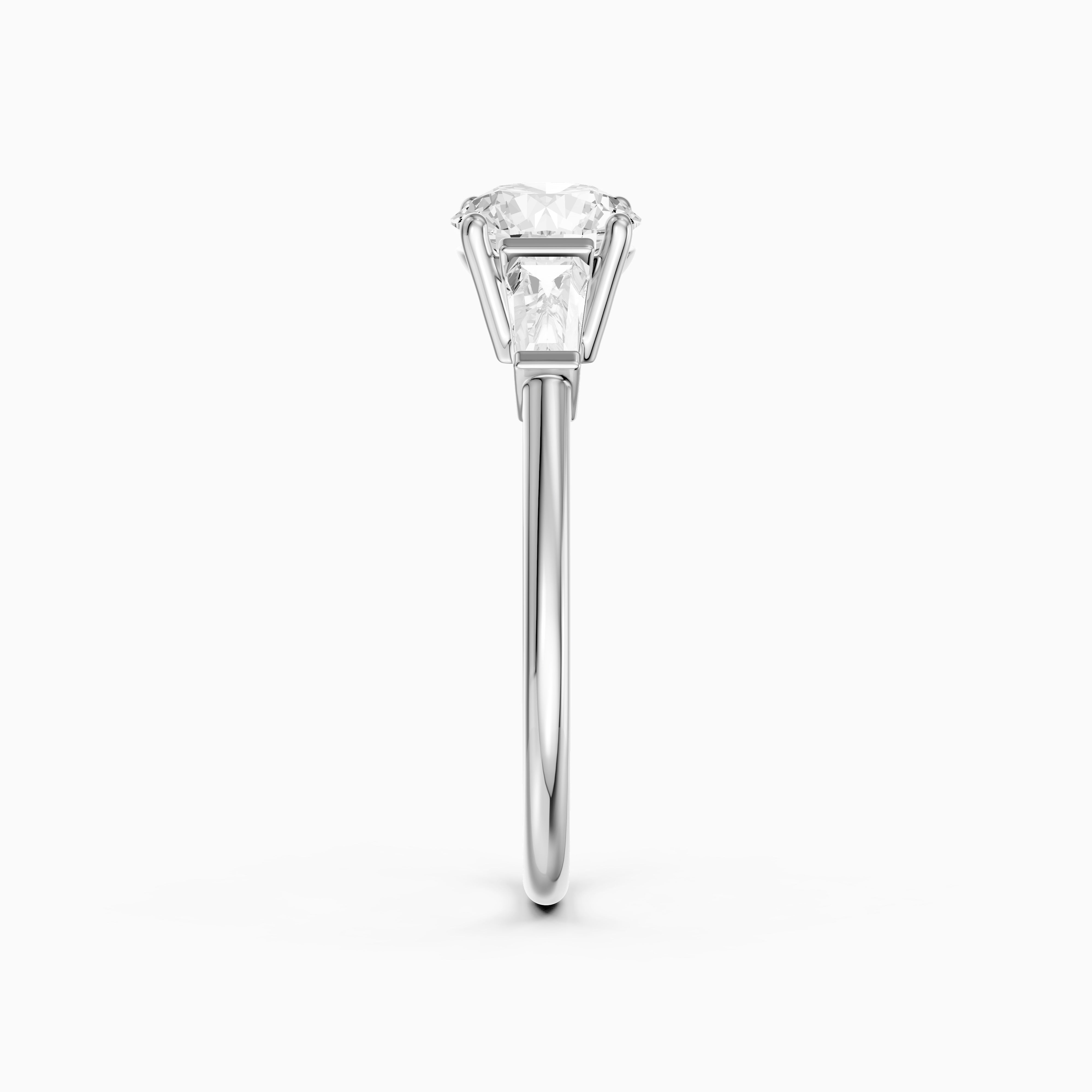Kelcie Round 3 Stone Lab Grown Diamond Ring With Baguette Side Stones