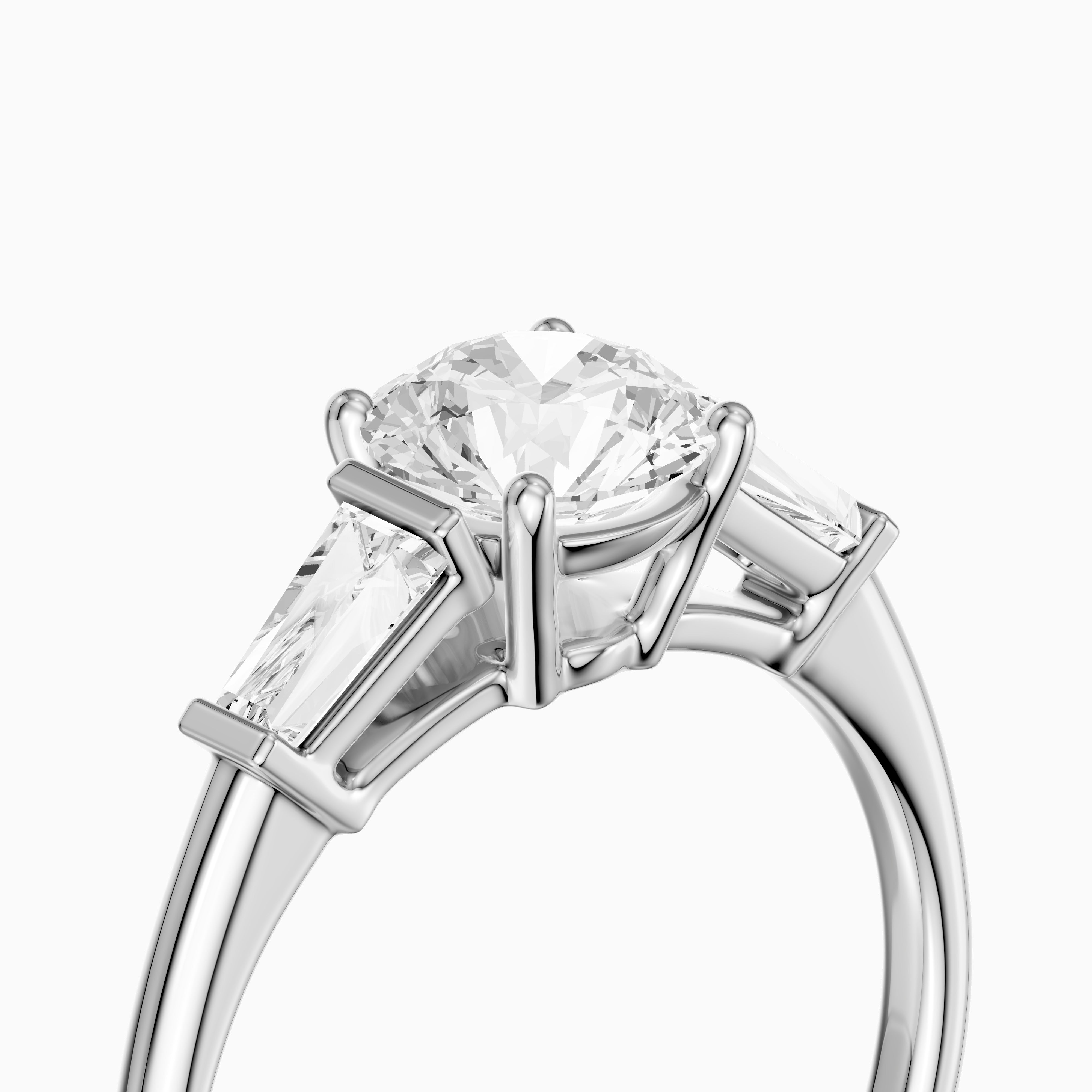 Kelcie Round 3 Stone Lab Grown Diamond Ring With Baguette Side Stones