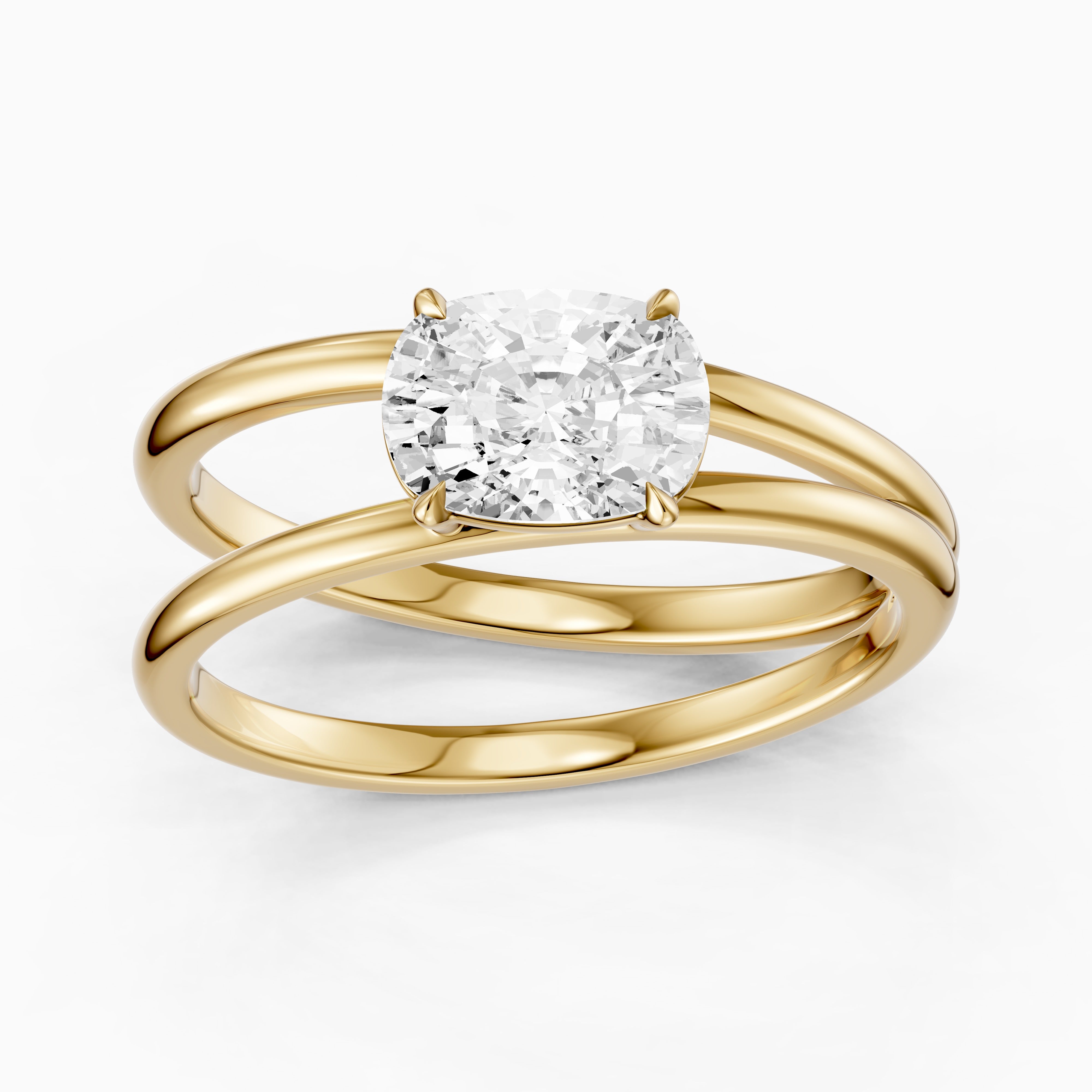 Zara Elongated Cushion Cut Moissanite Diamond Ring with Split Crossover Shank