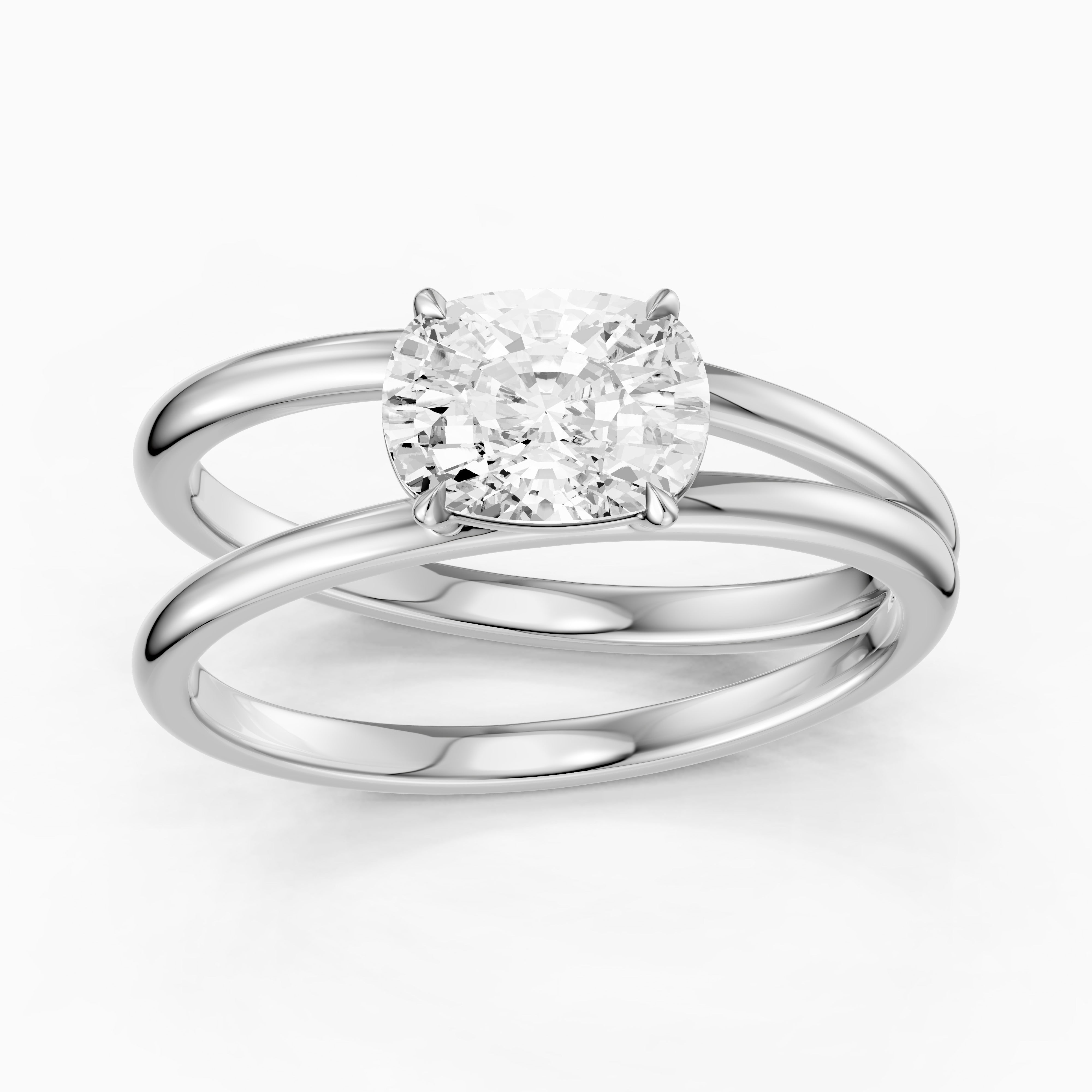 Zara Elongated Cushion Cut Moissanite Diamond Ring with Split Crossover Shank