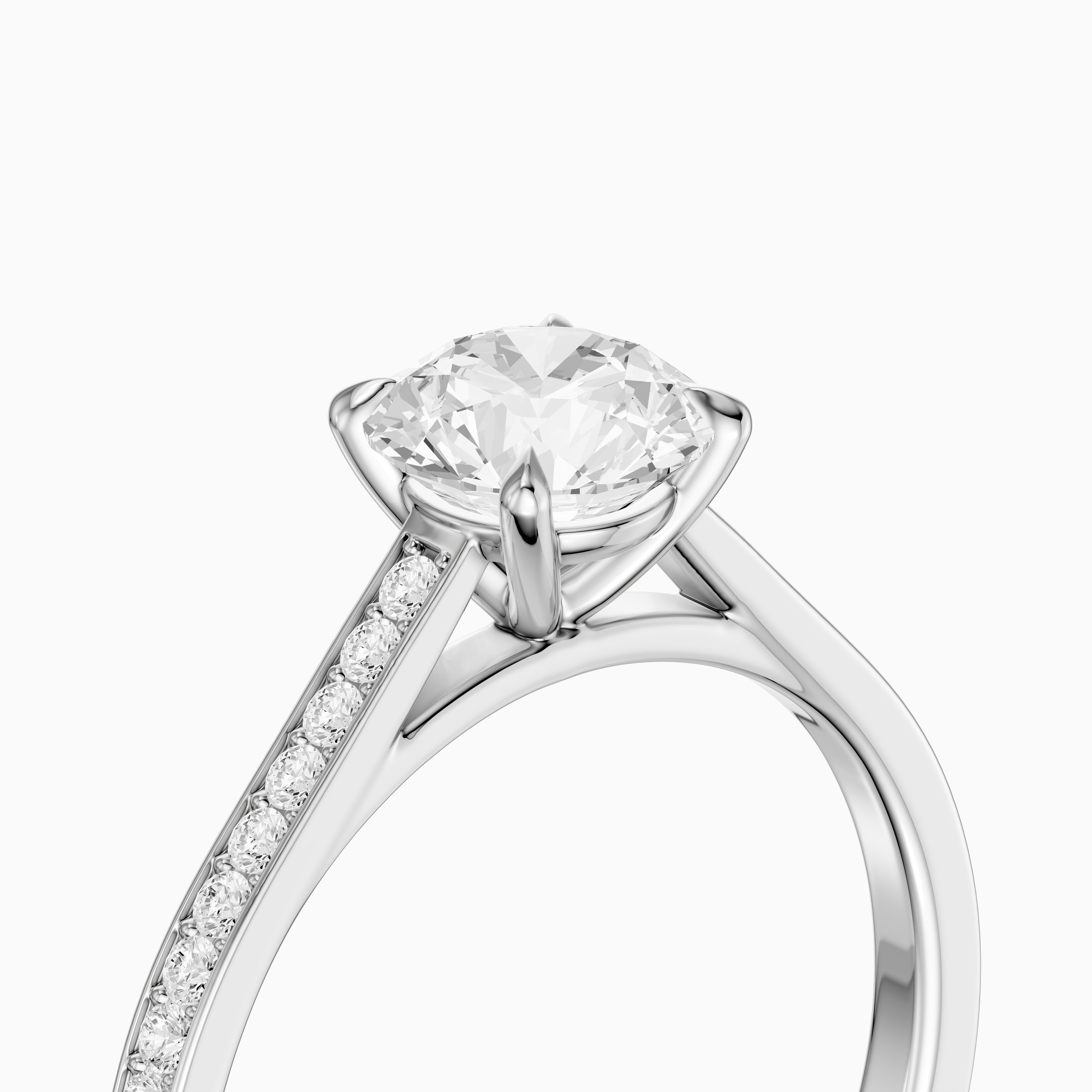 Callie 4 Prong Round Cut Side Stone Channel Set Moissanite Diamond Ring
