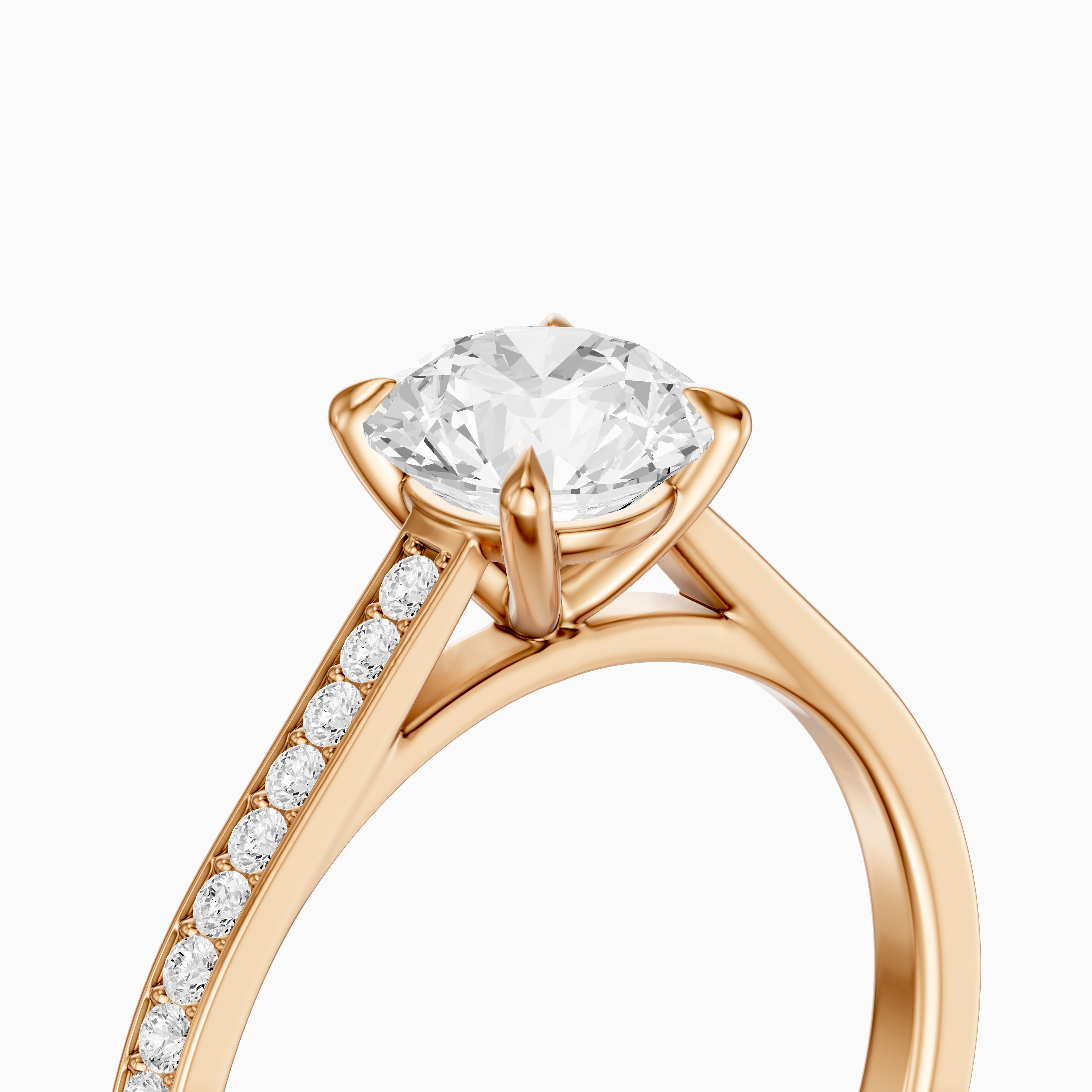 Callie 4 Prong Round Cut Side Stone Channel Set Moissanite Diamond Ring