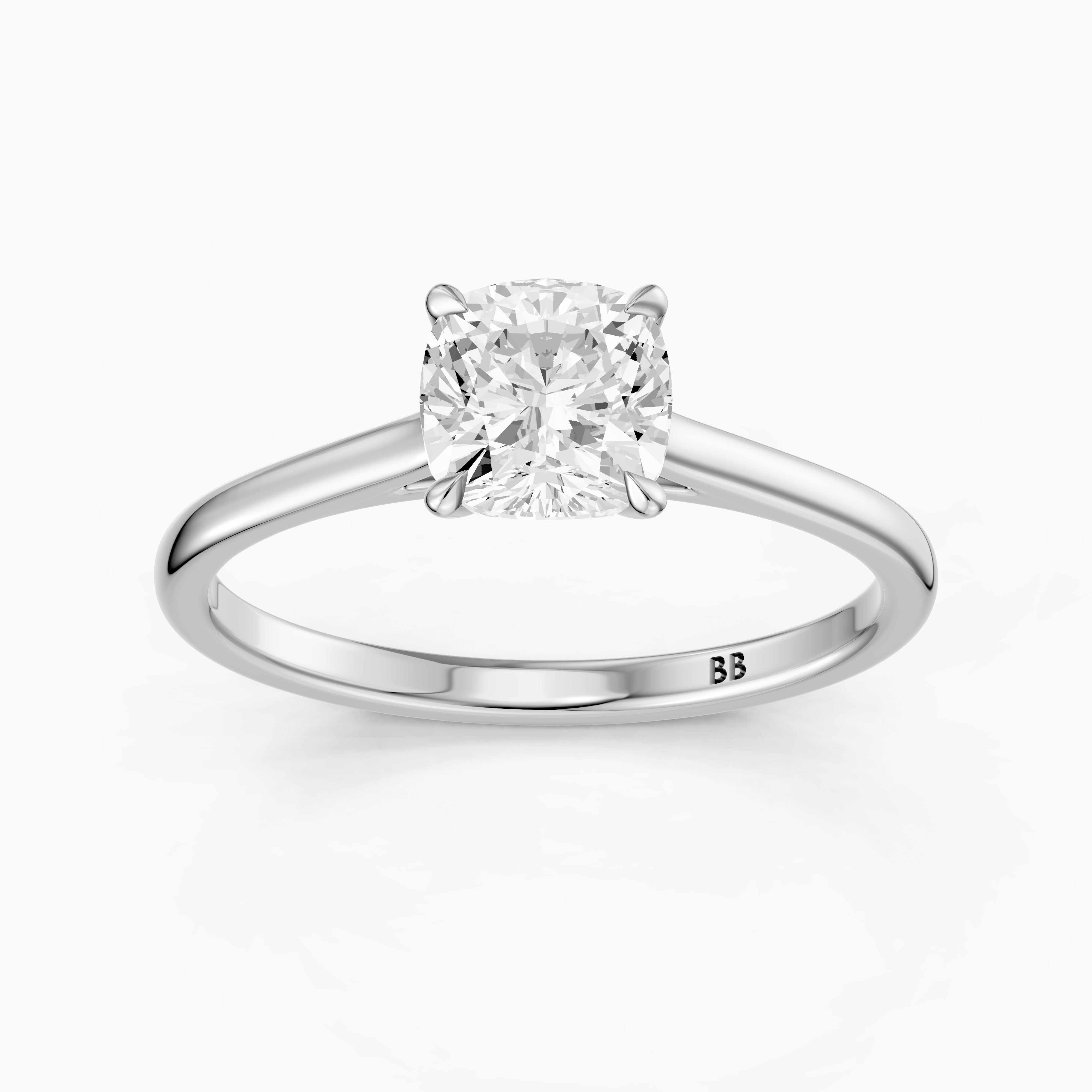 Cailyn Cushion Cut Solitaire Cathedral Style Moissanite Diamond Ring