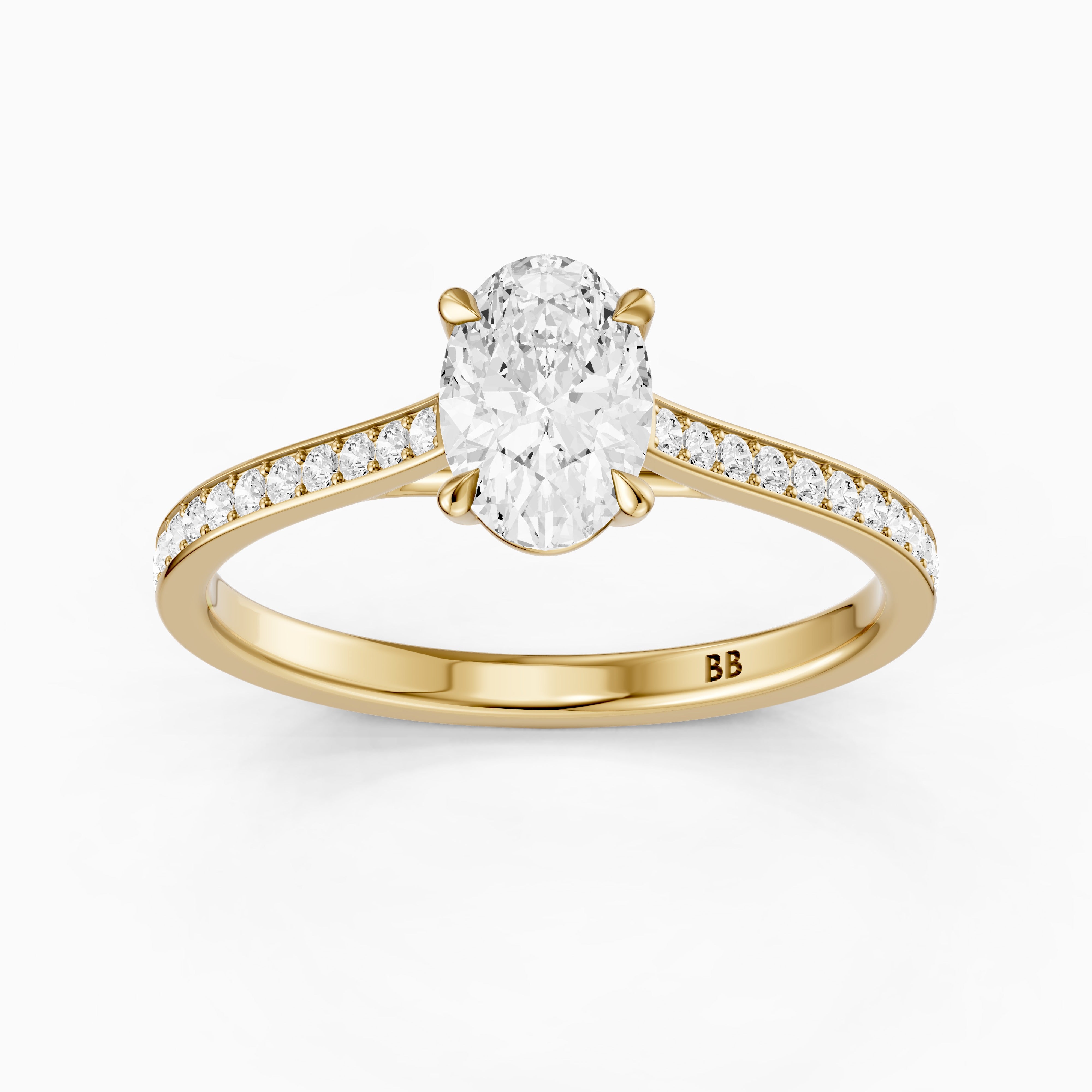 Kairen 4 Prong Oval Cut Side Stone Channel Set Moissanite Diamond Ring
