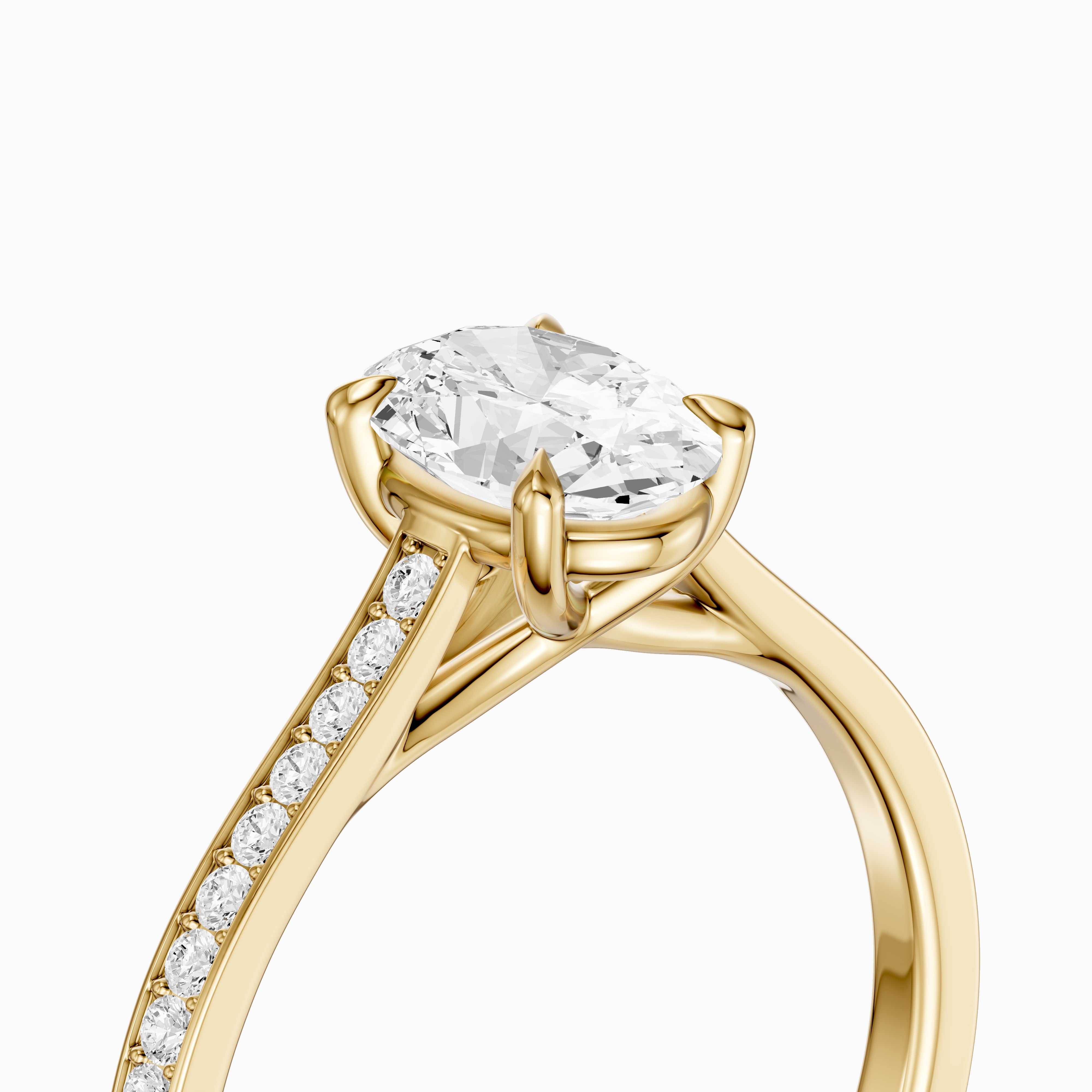 Kairen 4 Prong Oval Cut Side Stone Channel Set Moissanite Diamond Ring