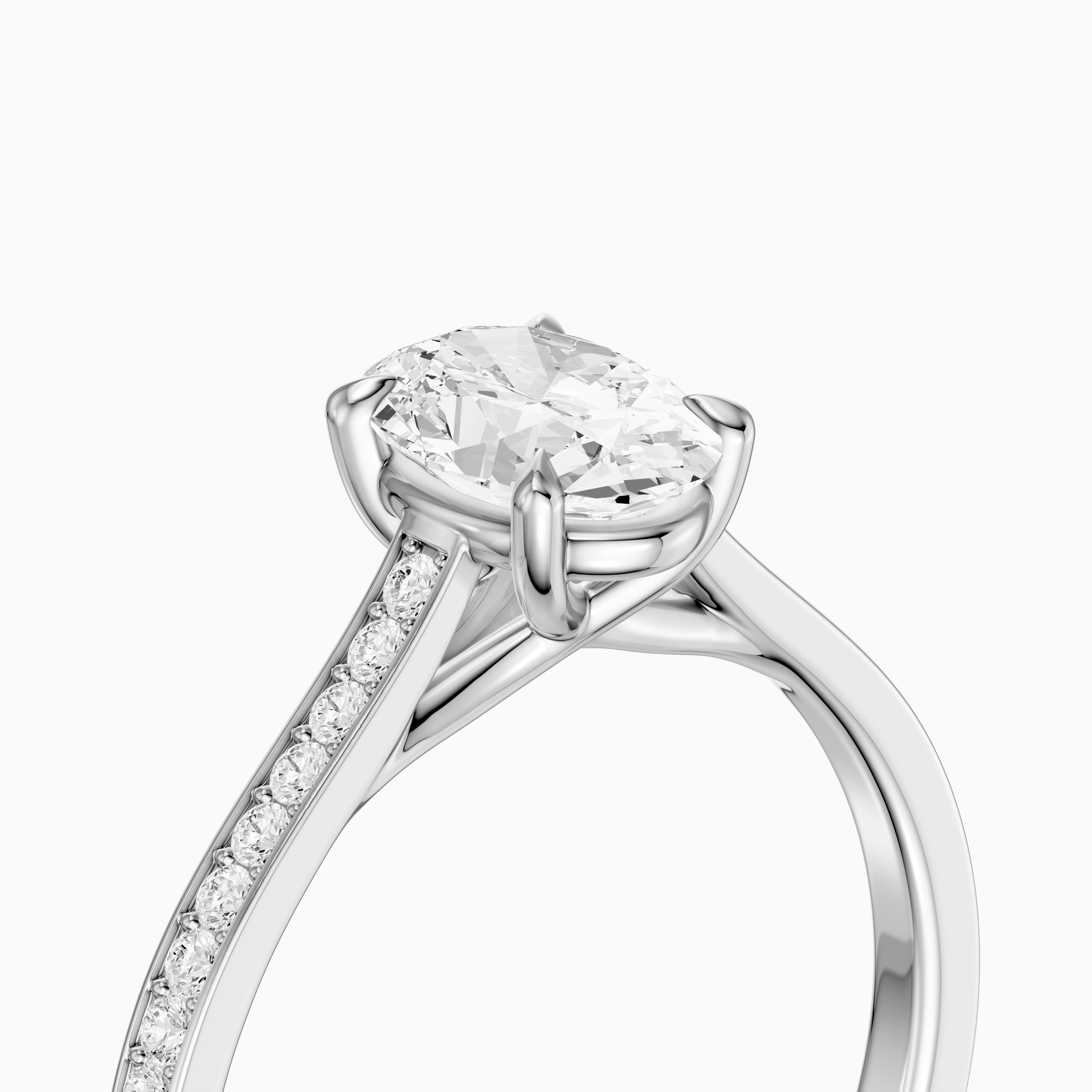Kairen 4 Prong Oval Cut Side Stone Channel Set Moissanite Diamond Ring