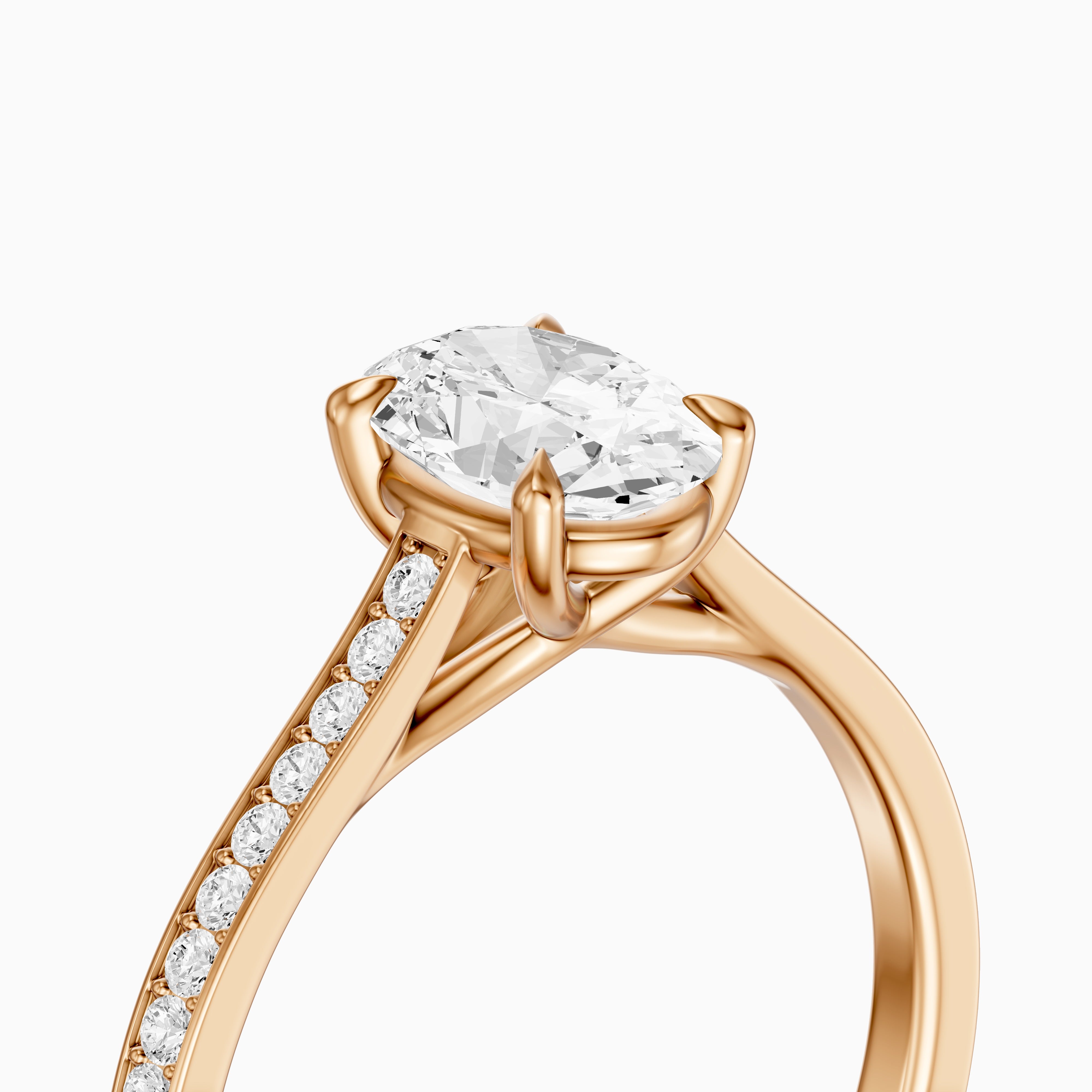 Kairen 4 Prong Oval Cut Side Stone Channel Set Moissanite Diamond Ring