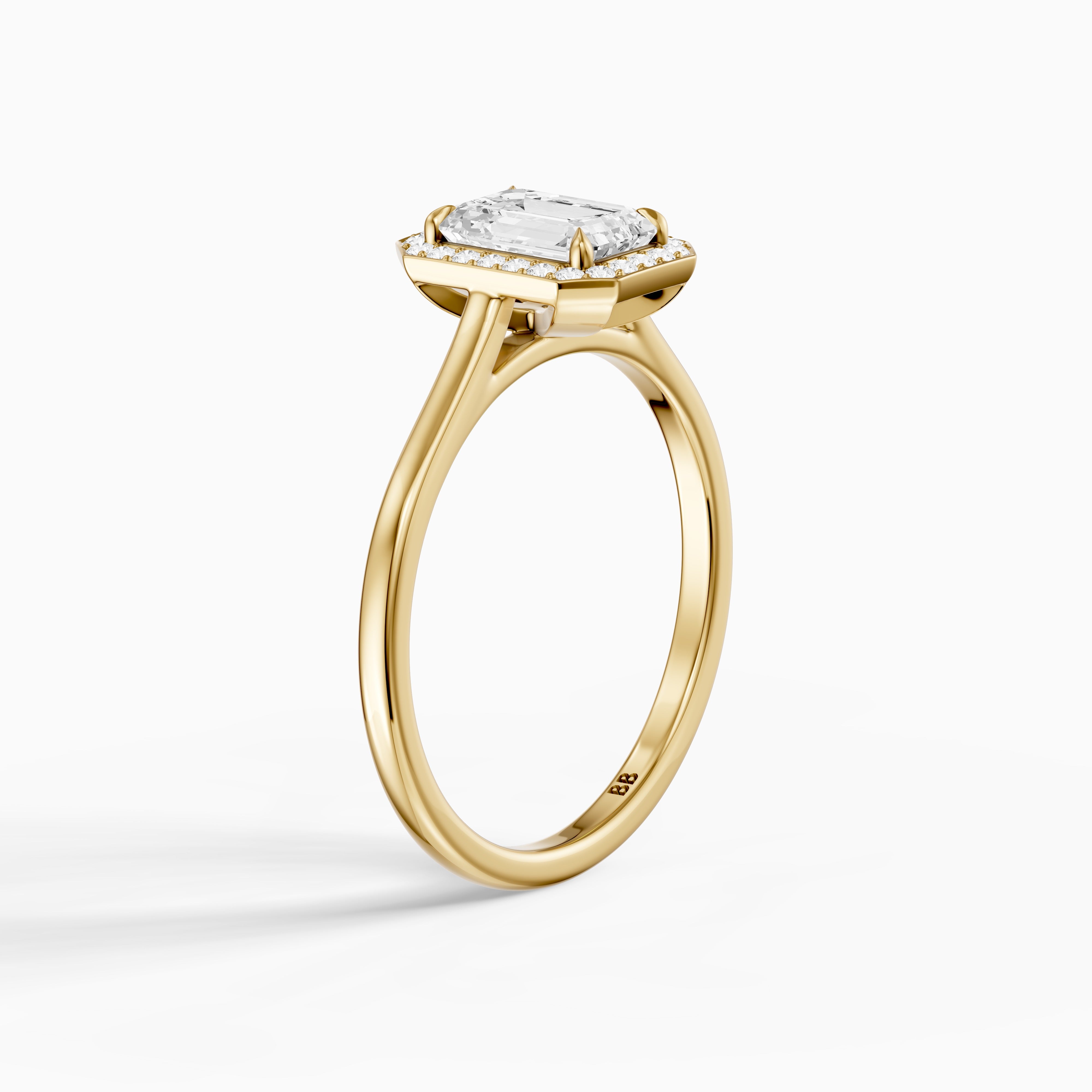 Ailani 4 Prong Emerald Cut Halo Cathedral Moissanite Diamond Ring