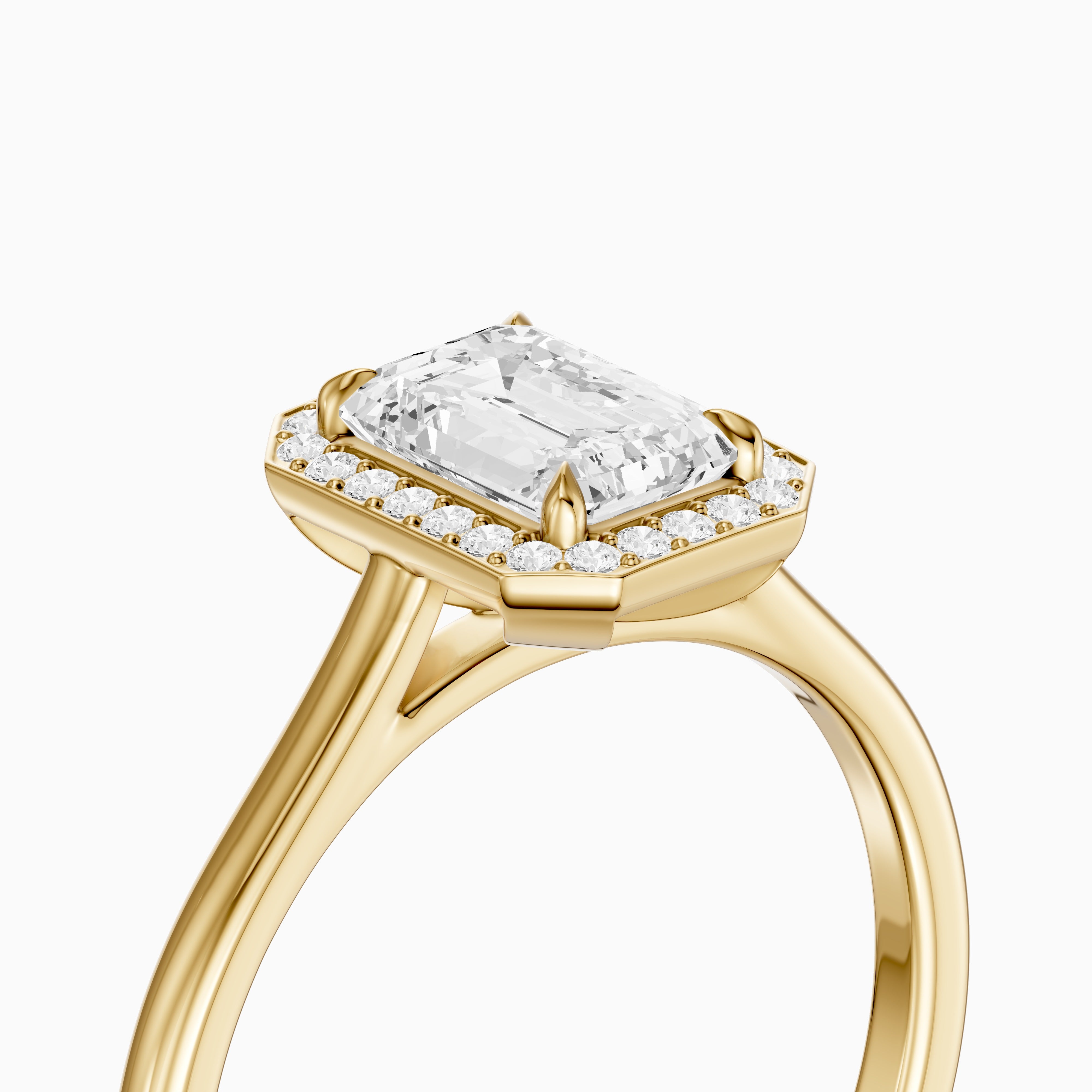 Ailani 4 Prong Emerald Cut Halo Cathedral Moissanite Diamond Ring