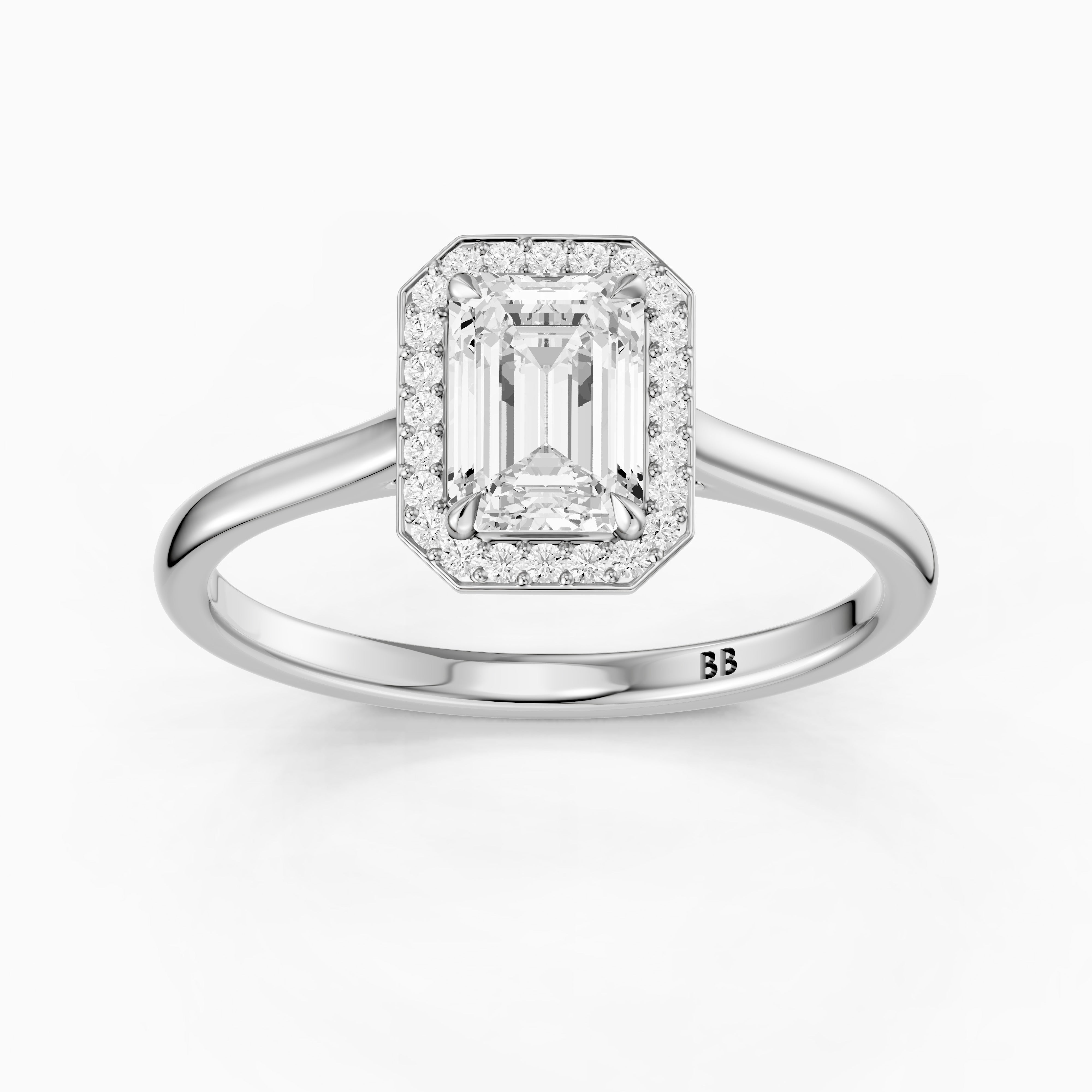 Ailani 4 Prong Emerald Cut Halo Cathedral Moissanite Diamond Ring
