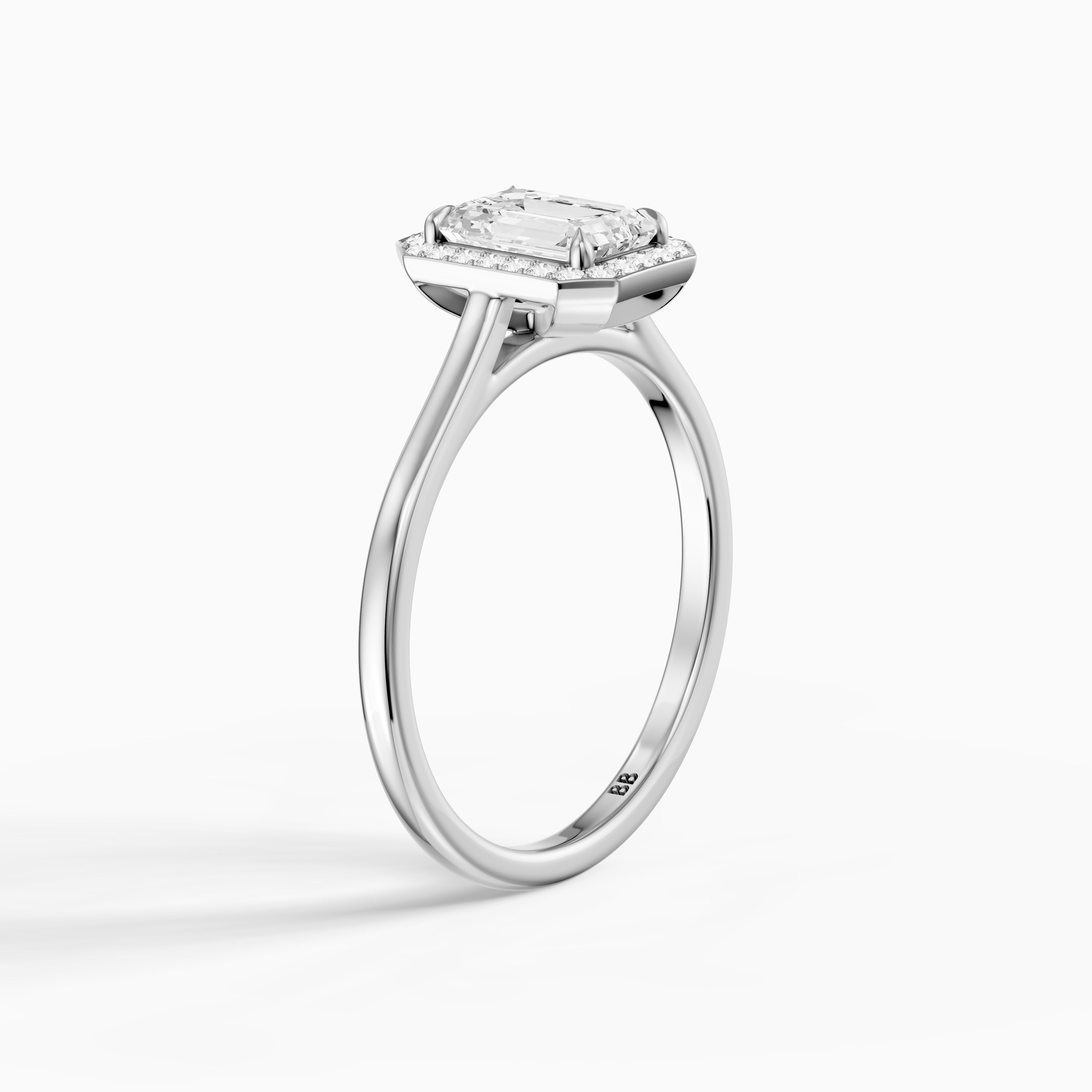 Ailani 4 Prong Emerald Cut Halo Cathedral Moissanite Diamond Ring
