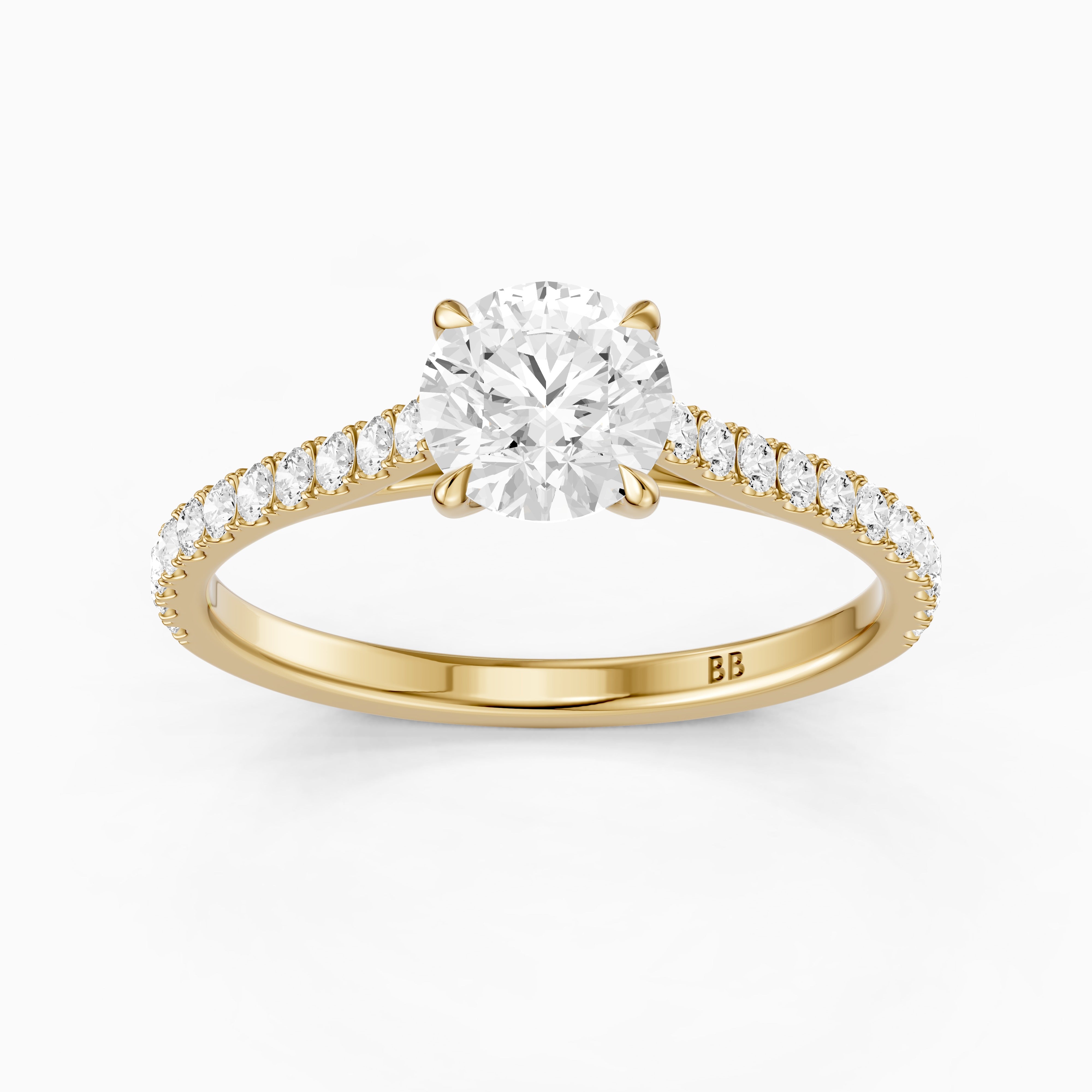 Kinley Round Cut Side Stone Pave Cathedral Moissanite Diamond Ring