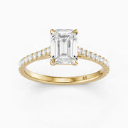 Kendra Emerald Cut Side Stone Pave Lab Grown Engagement Ring