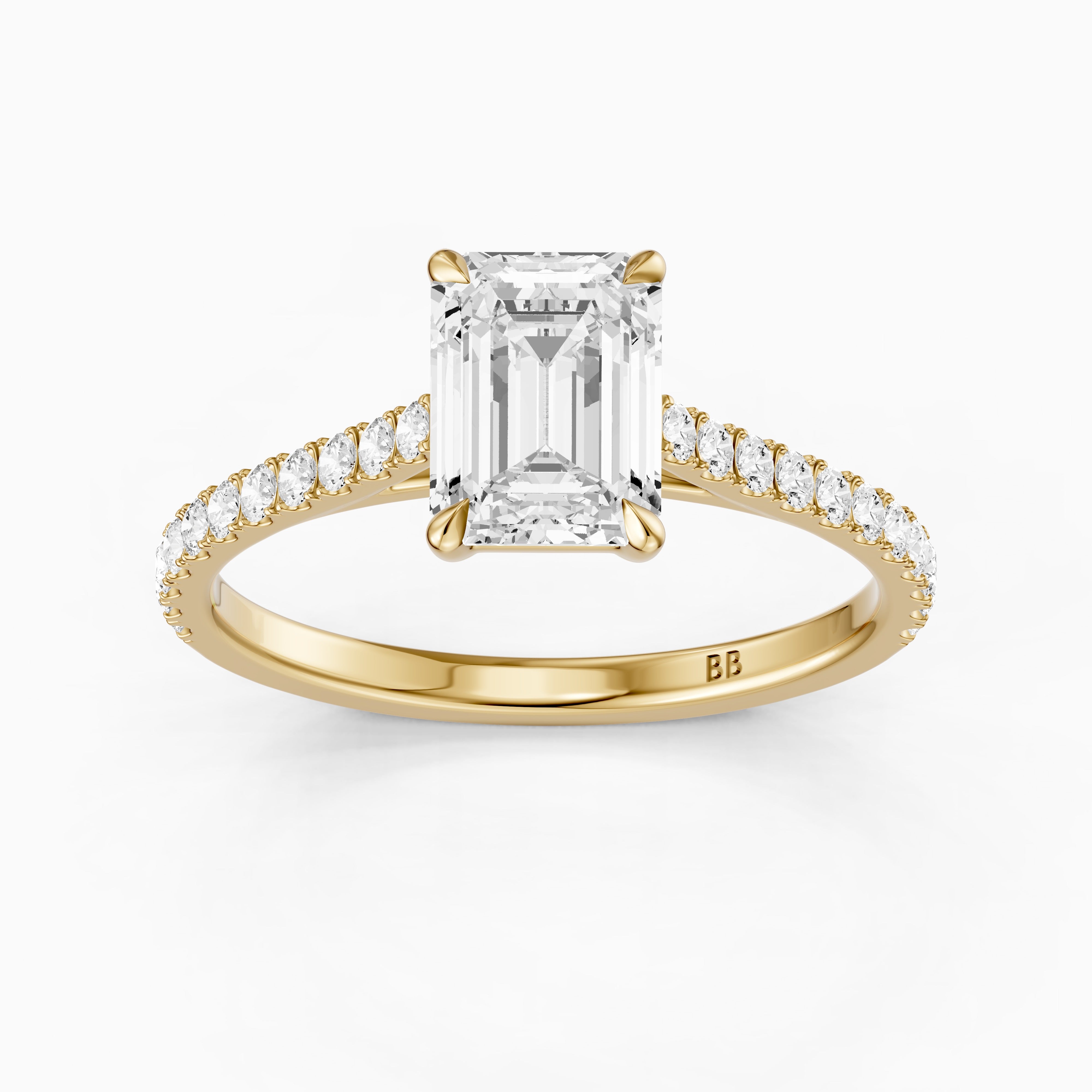 Kendra Emerald Cut Side Stone Pave Moissanite Engagement Ring