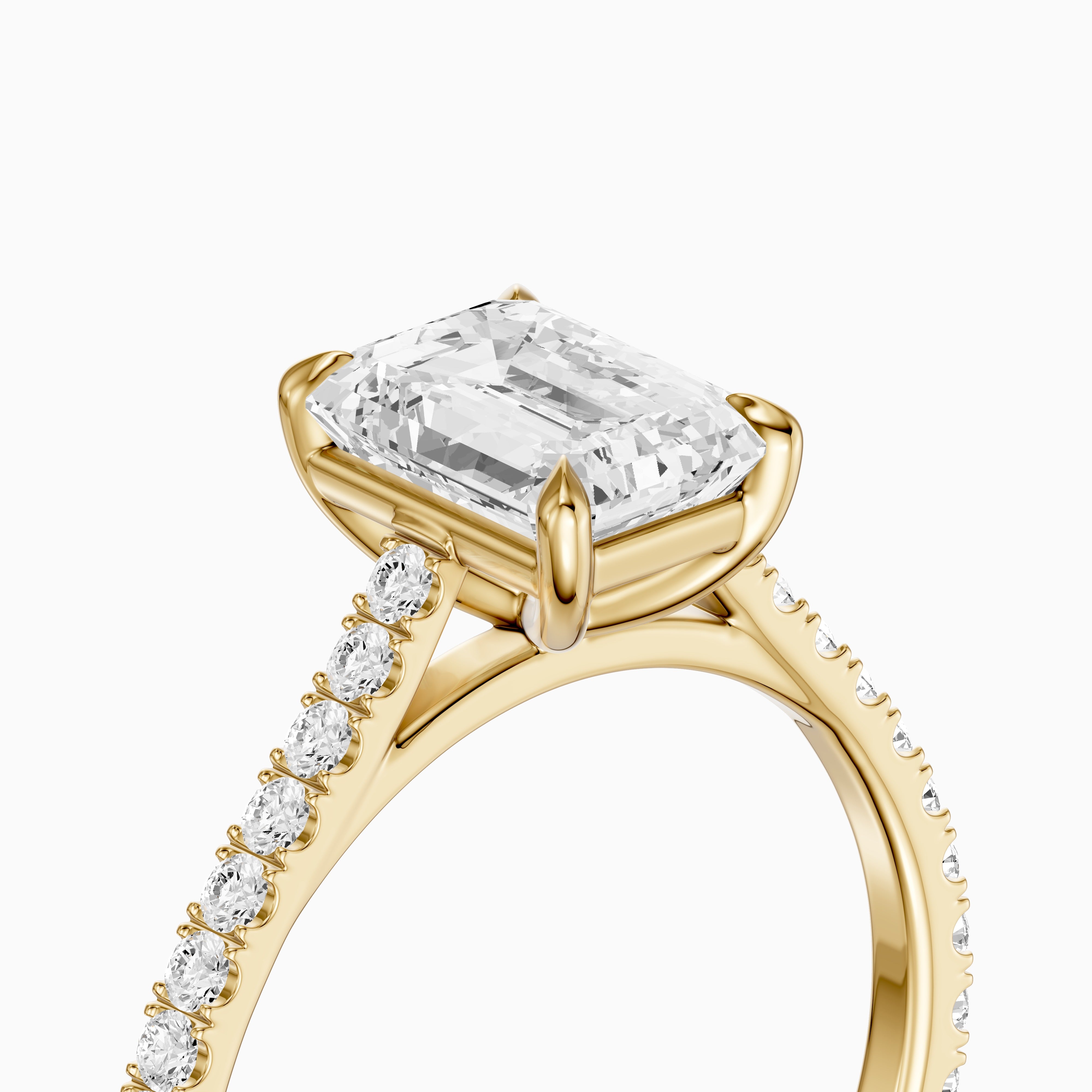 Kendra Emerald Cut Side Stone Pave Moissanite Engagement Ring