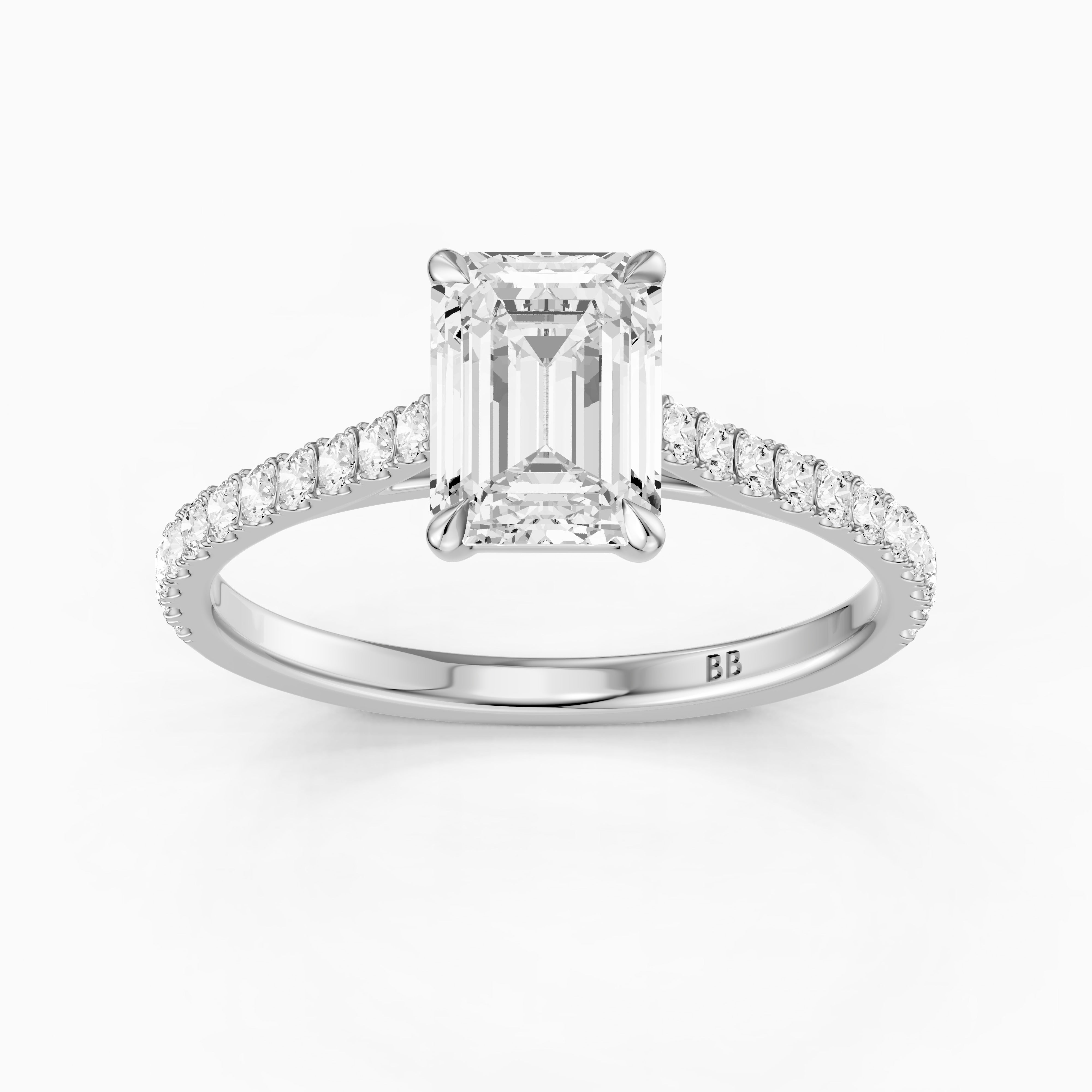 Kendra Emerald Cut Side Stone Pave Moissanite Engagement Ring