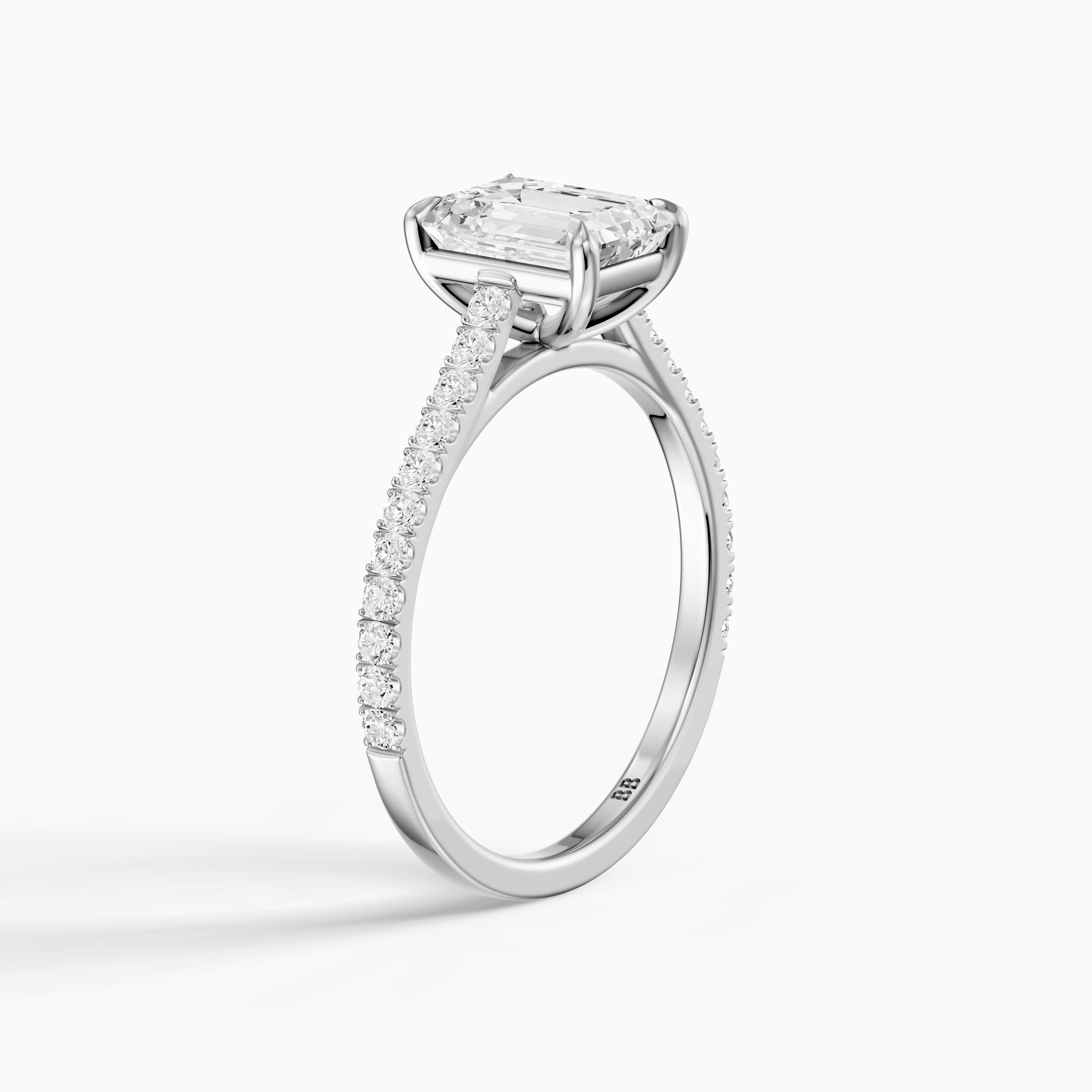 Kendra Emerald Cut Side Stone Pave Moissanite Engagement Ring